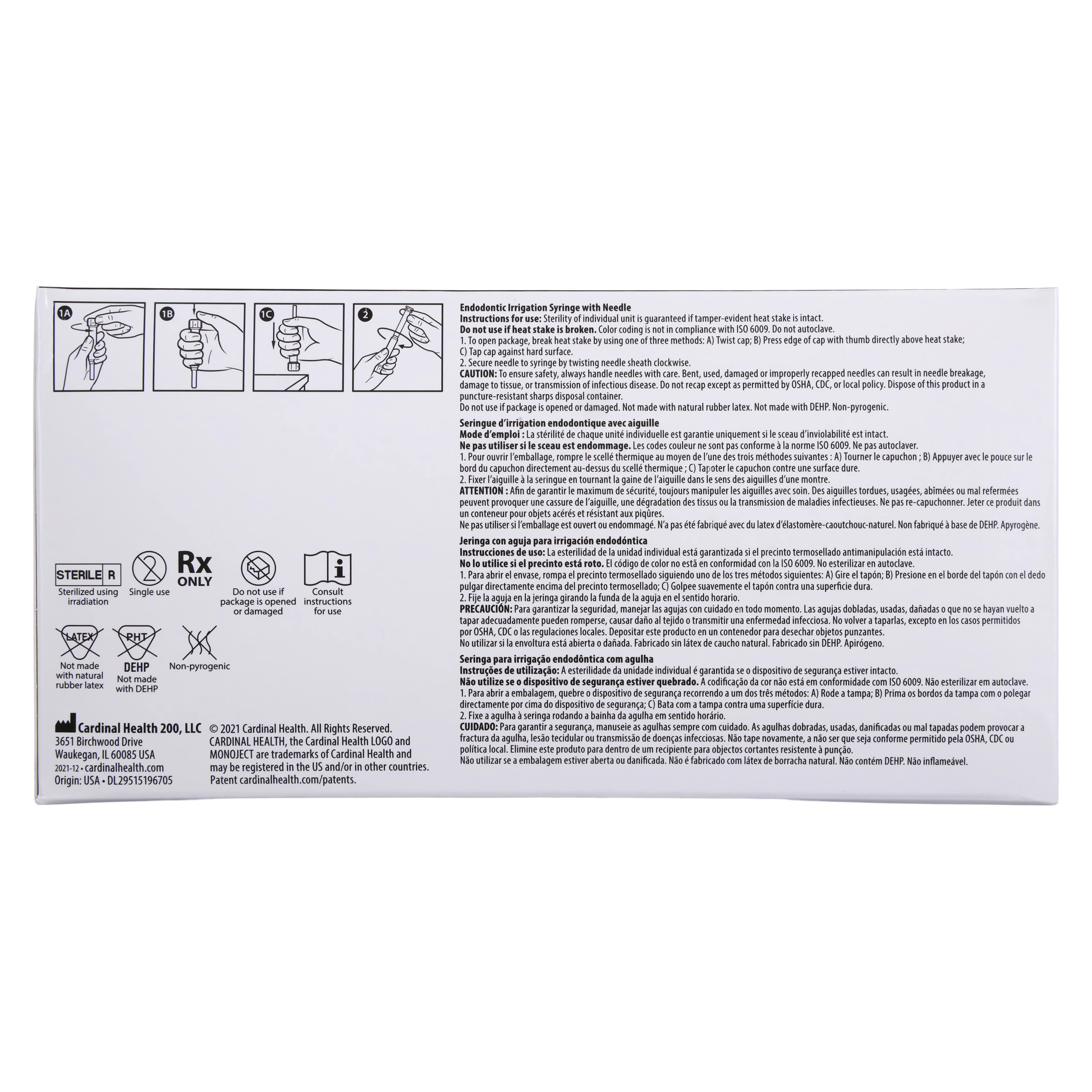 Monoject 513 Endodontic Irrigation Syringe with Needle, 23 Gauge x 1-1/4" (31.7 mm), 3 mL, Orange, Sterile, 100/Box, 8881513843 thumbnail 4