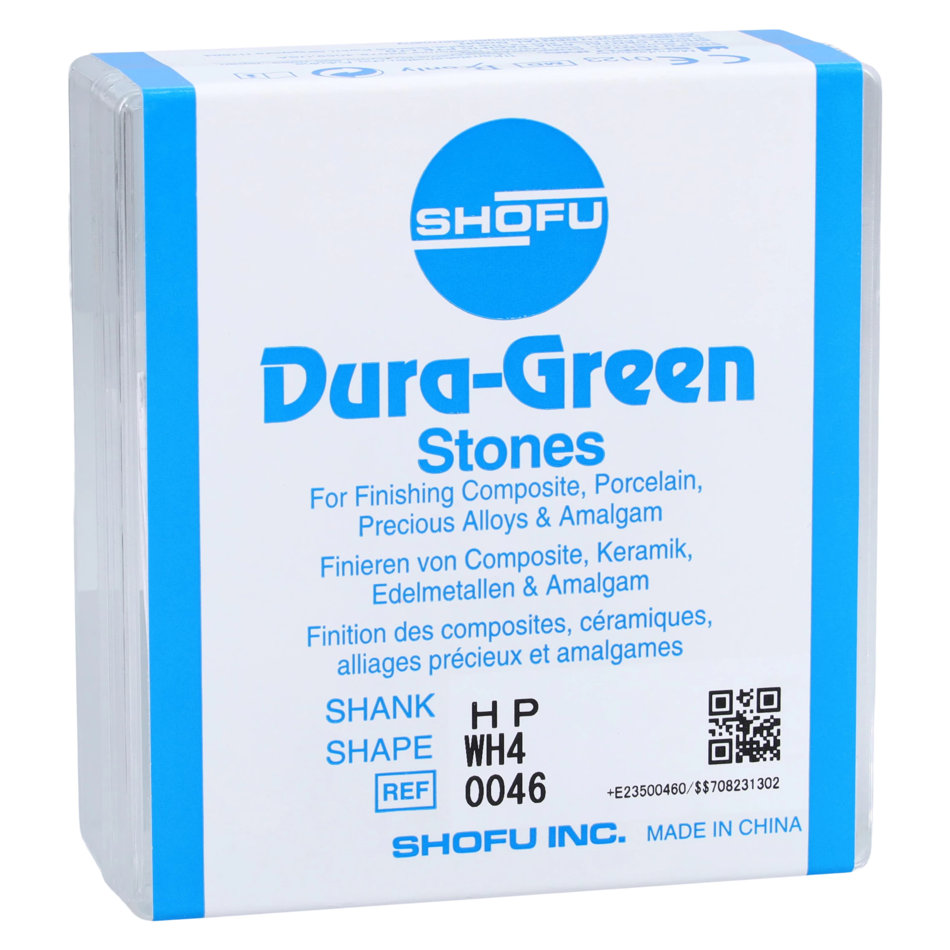 Shofu Dura-Green Silicon Carbide Finishing Stone, WH4 Wheel, HP Straight Handpiece, Green, ISO #060, 12/Pk, 0046 - Dura-Green Stones - HP - WH4 - Image 1