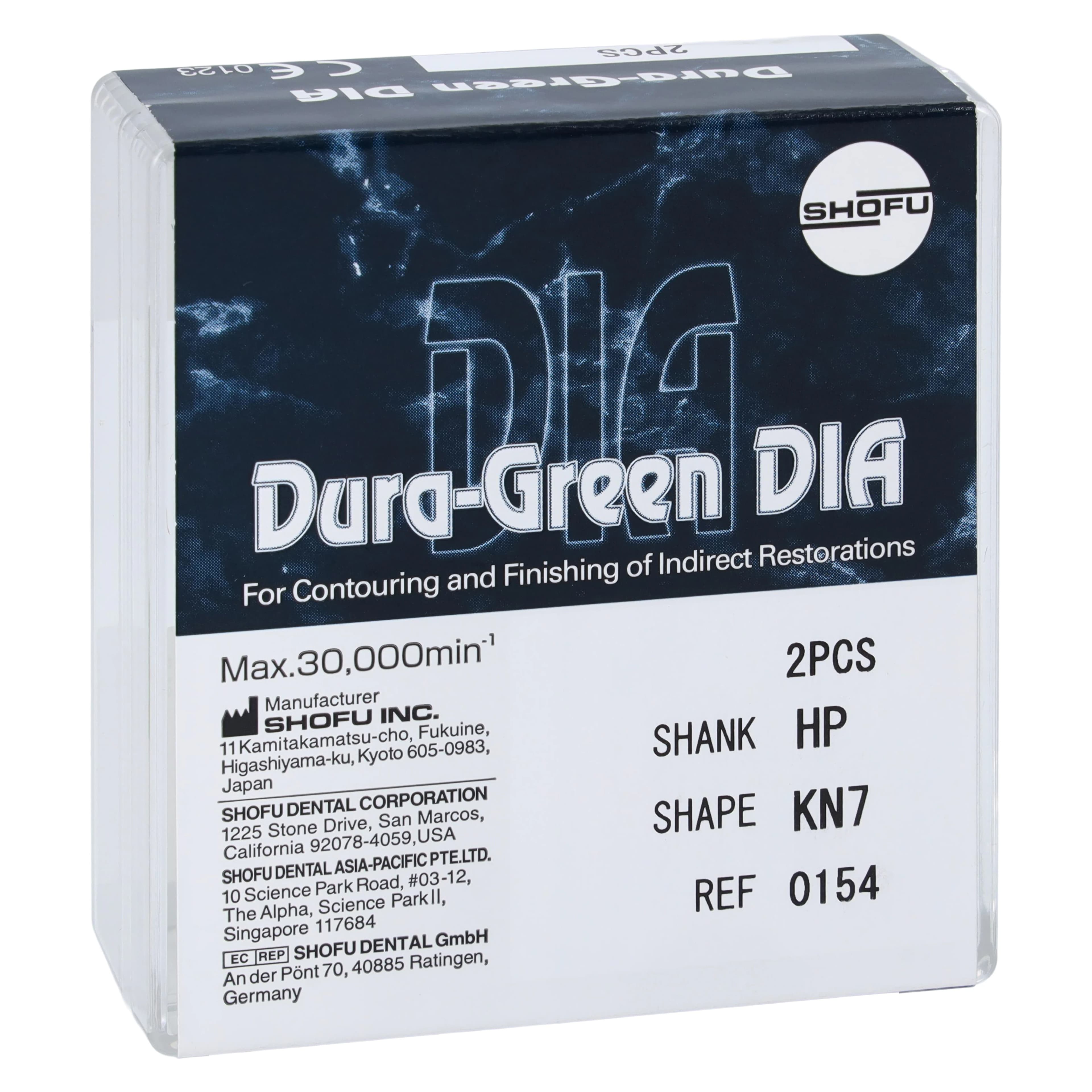 Shofu Dental Dura-Green DIA Stones, HP (Straight Handpiece), Shape KN7, ISO #125, 2/Pk, #0154 - Dura-Green DIA Stones HP KN7 2/Pk, 0154 - Image 1