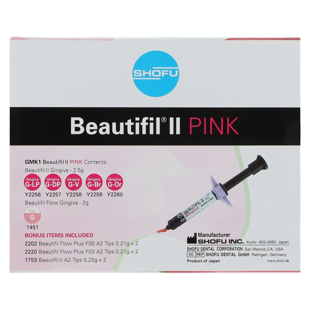 Beautifil II Gingiva Pink Kit, Light-Cure, Universal Viscosity, 5 x 2.5 g Syringes + Flow Syringe & Tips, GMK1 thumbnail 8