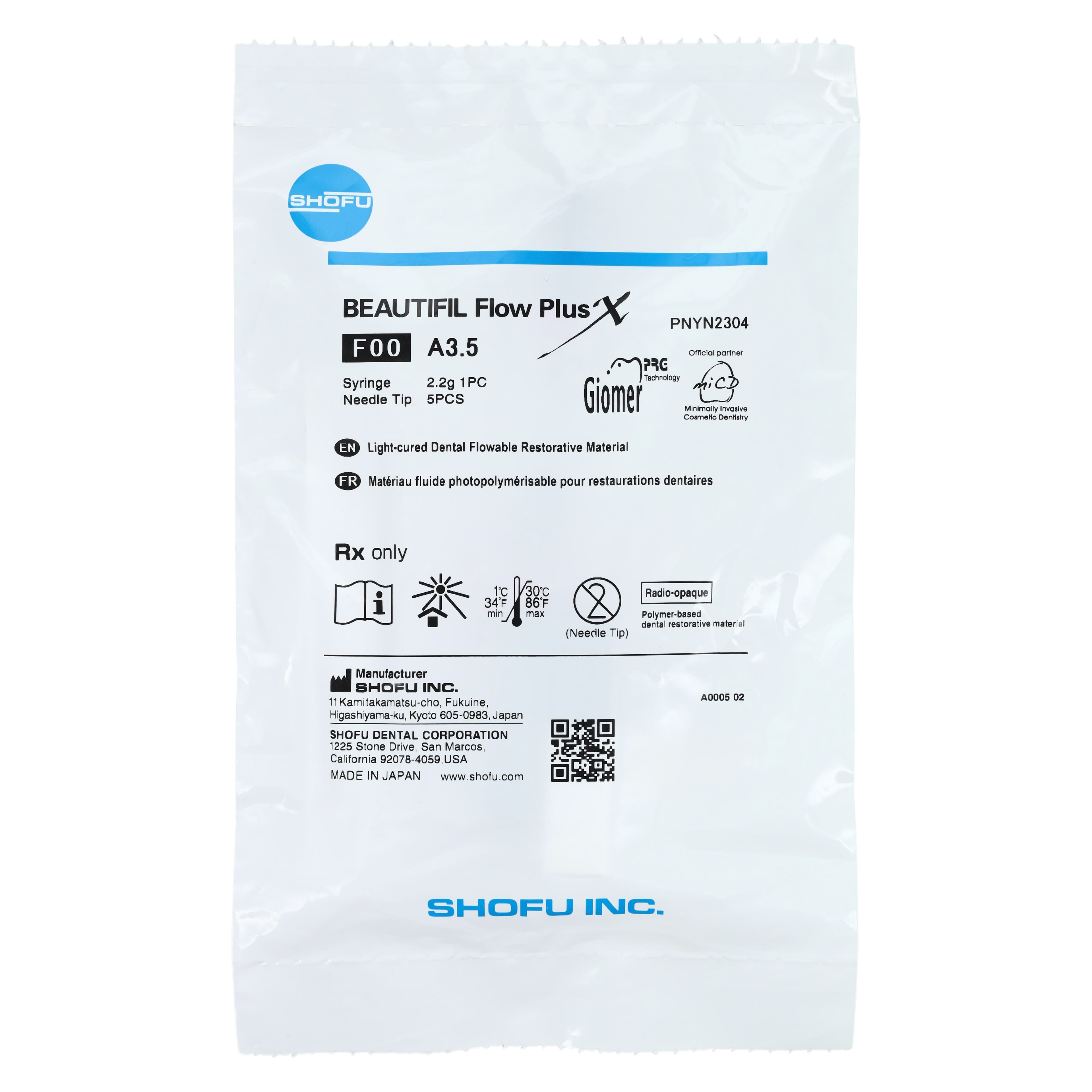 Beautifil Flow Plus X Hybrid Composite Restorative, F00 (Zero Flow), Shade A3.5, 2.2 g Syringe Refill, YN2304 thumbnail 6
