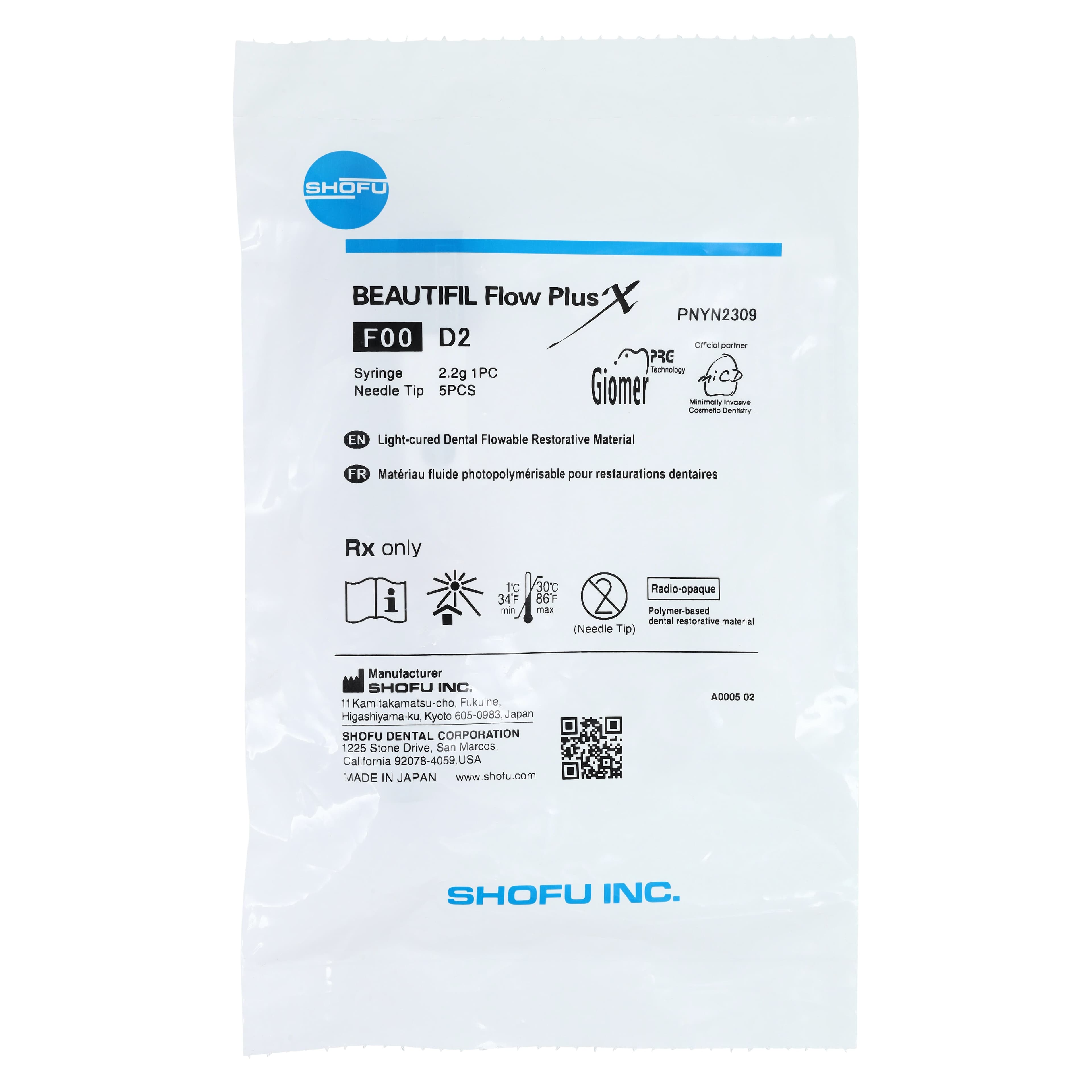 Beautifil Flow Plus X F00 (Zero Flow) Bioactive Flowable Composite, Shade D2, 2.2 g Syringe, YN2309 thumbnail 6