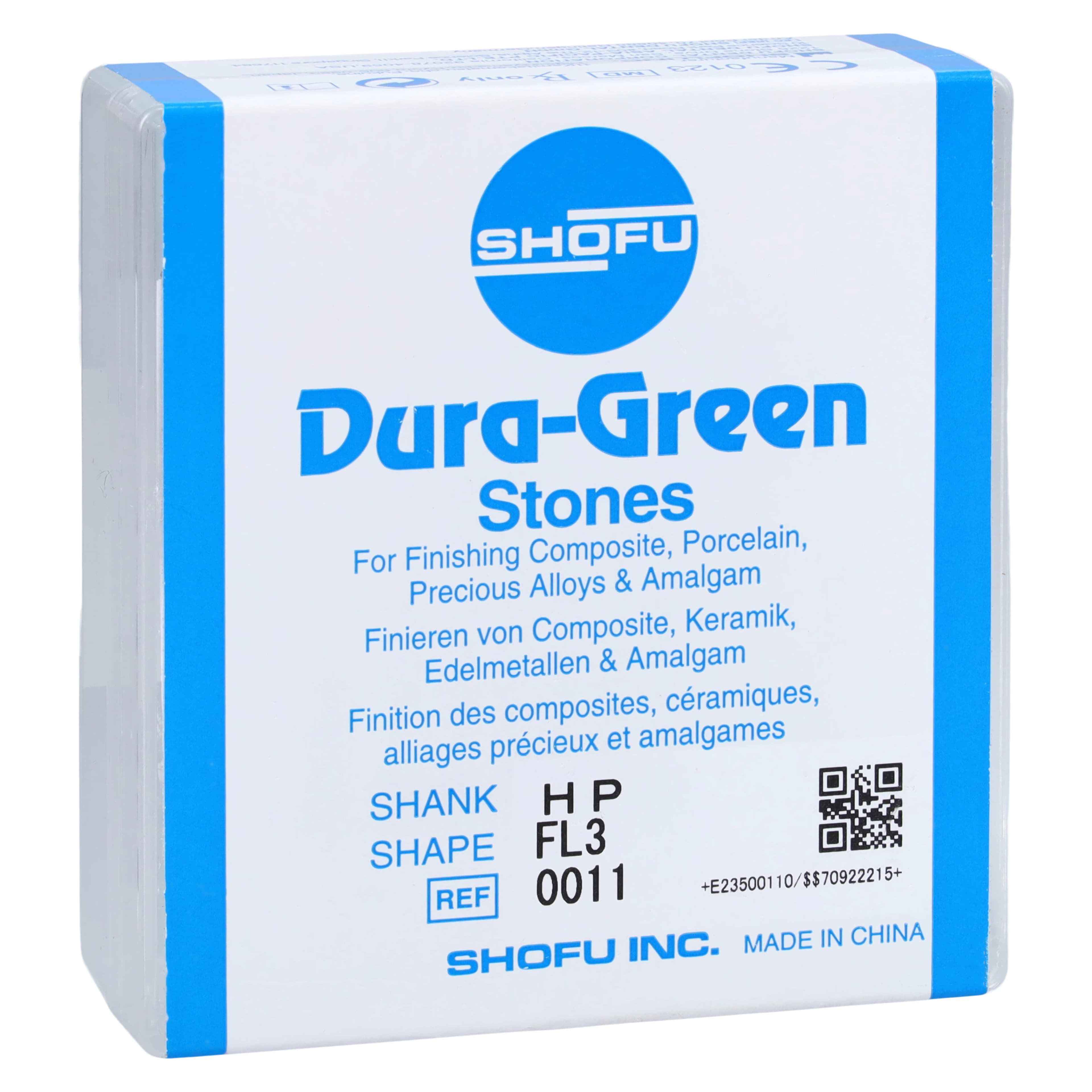 Shofu Dura-Green Silicon Carbide Finishing Stones, HP, Flame FL3, ISO #030, Green, 12/Pk, 0011 - Dura-Green Stones - HP - FL3 - Image 1