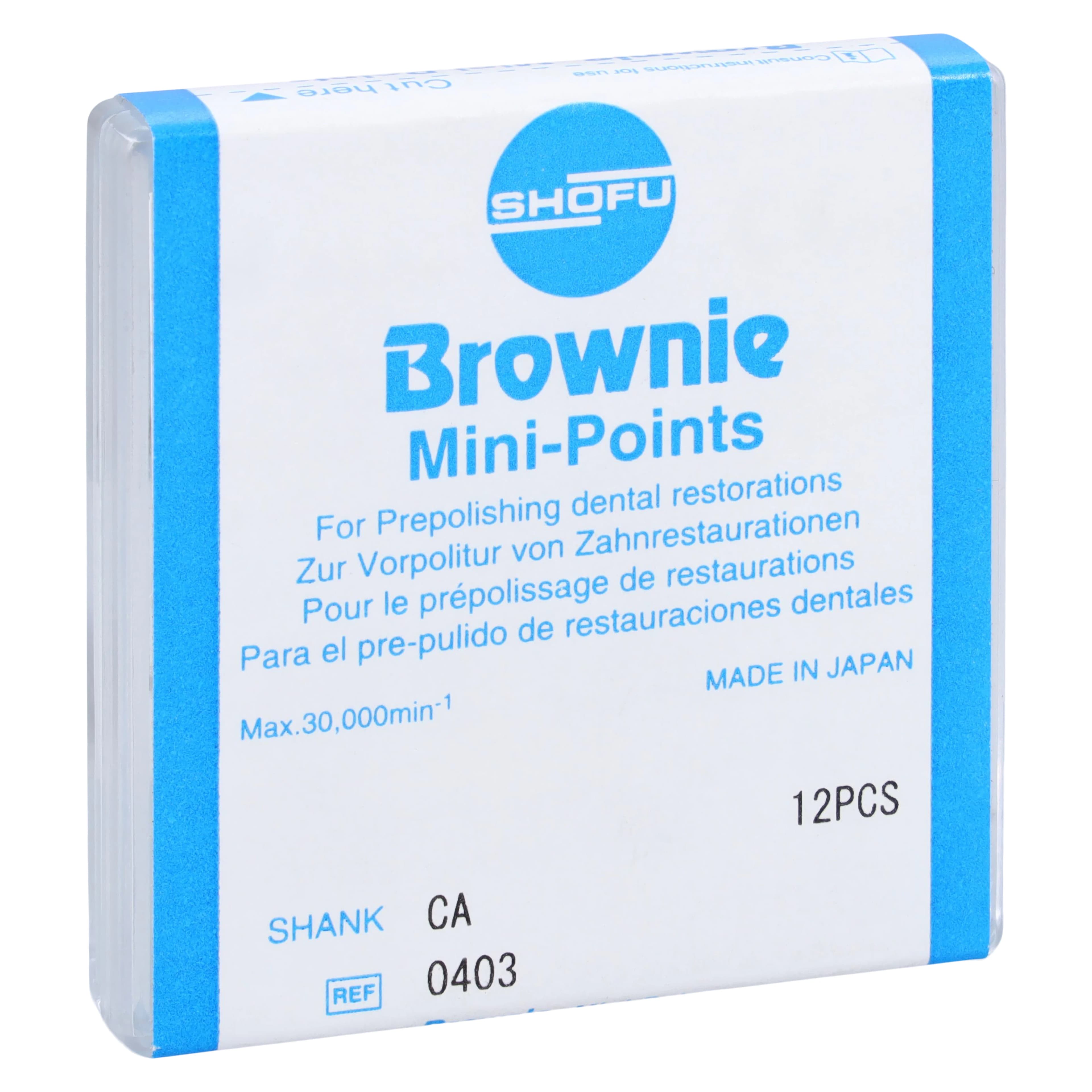 Shofu Brownie Polishers, CA (Latch) Mini-Point, Pre-Polishing, Brown, Size #030, 12/Pkg, #0403 - Brownie Polishers - CA - Mini-Point - Image 1
