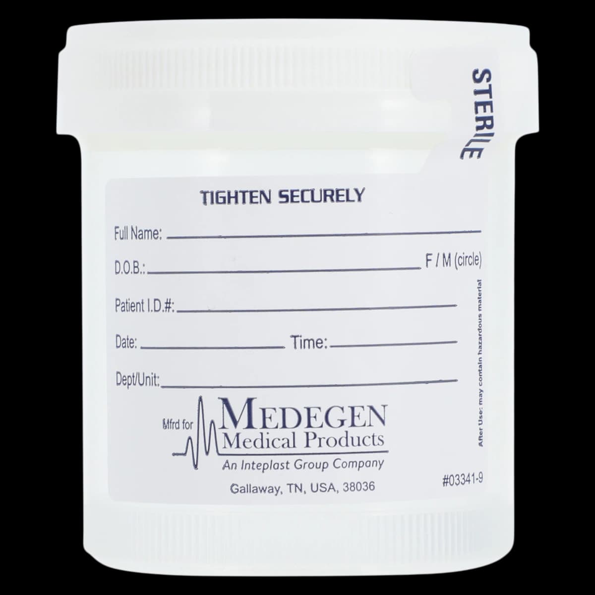 Gent-L-Kare Sterile Specimen Container, 3 oz, with Sterility Seal and Label, White Lid, Translucent, 400/Case - Cont Specimen W/M Ster - Image 1