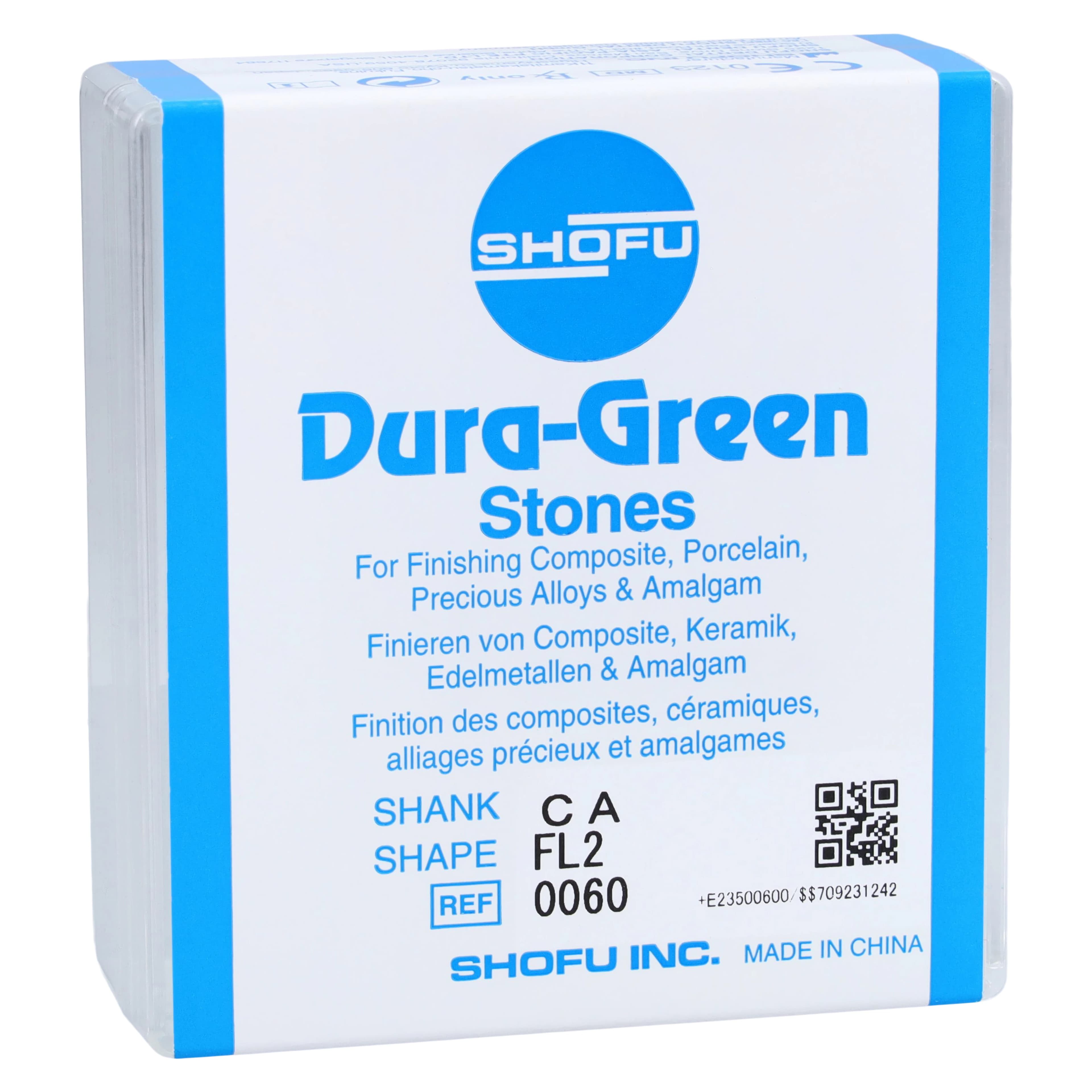 Shofu Dura-Green Silicon Carbide Finishing Stone, Flame Shape FL2, Contra Angle (CA), Green, 12/Pkg, ISO #025, #0060 - Dura-Green Stones - CA - FL2 - Image 1