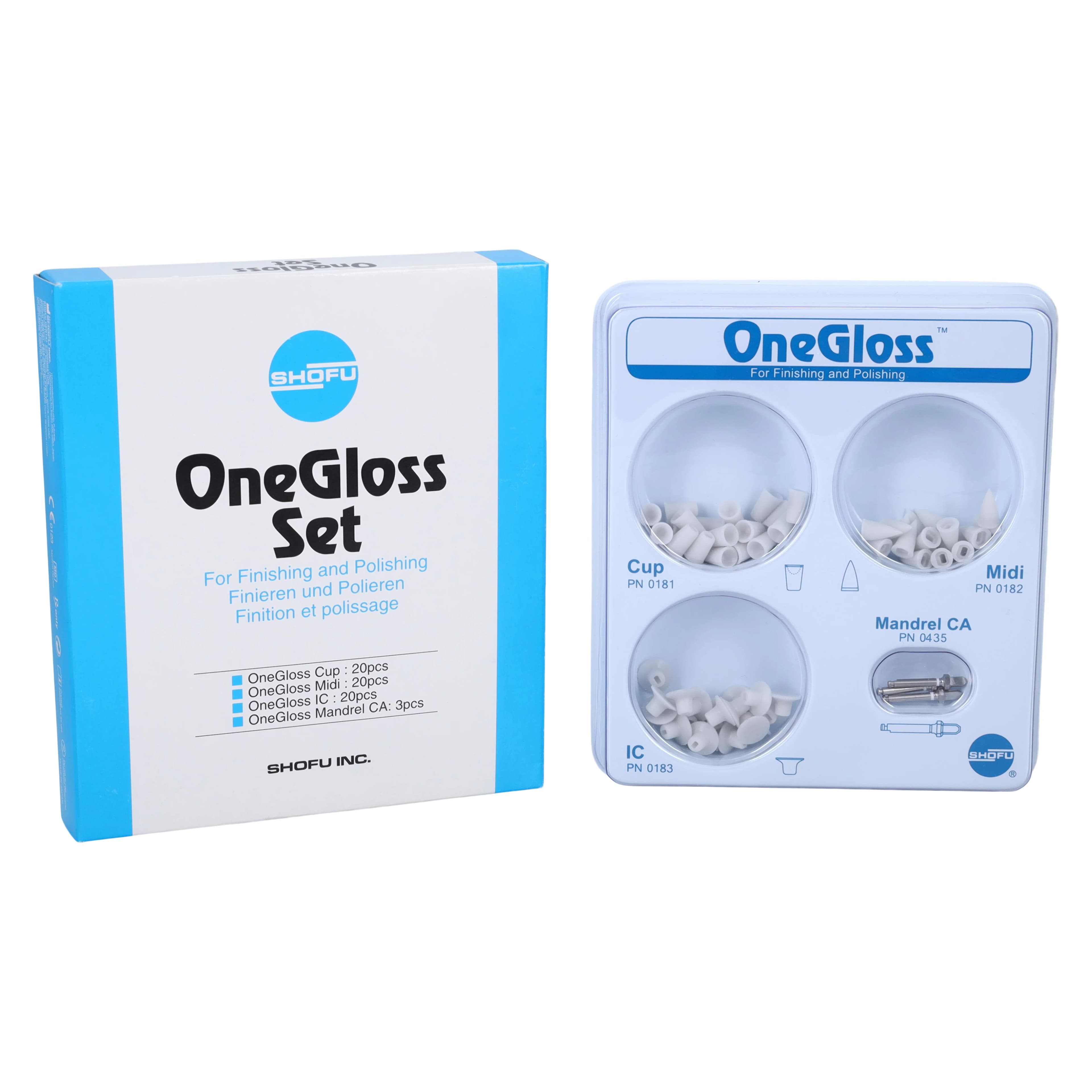 OneGloss Disposable Aluminum Oxide Silicon Polishers, CA, Assortment Set (20 Cups, 20 Midi-Points, 20 IC, 3 Mandrels), 60/Pk, 0180 - OneGloss Disposable Aluminum Oxide Silicon Polishers, CA, Set, 1/Pk, 0180 - Image 1