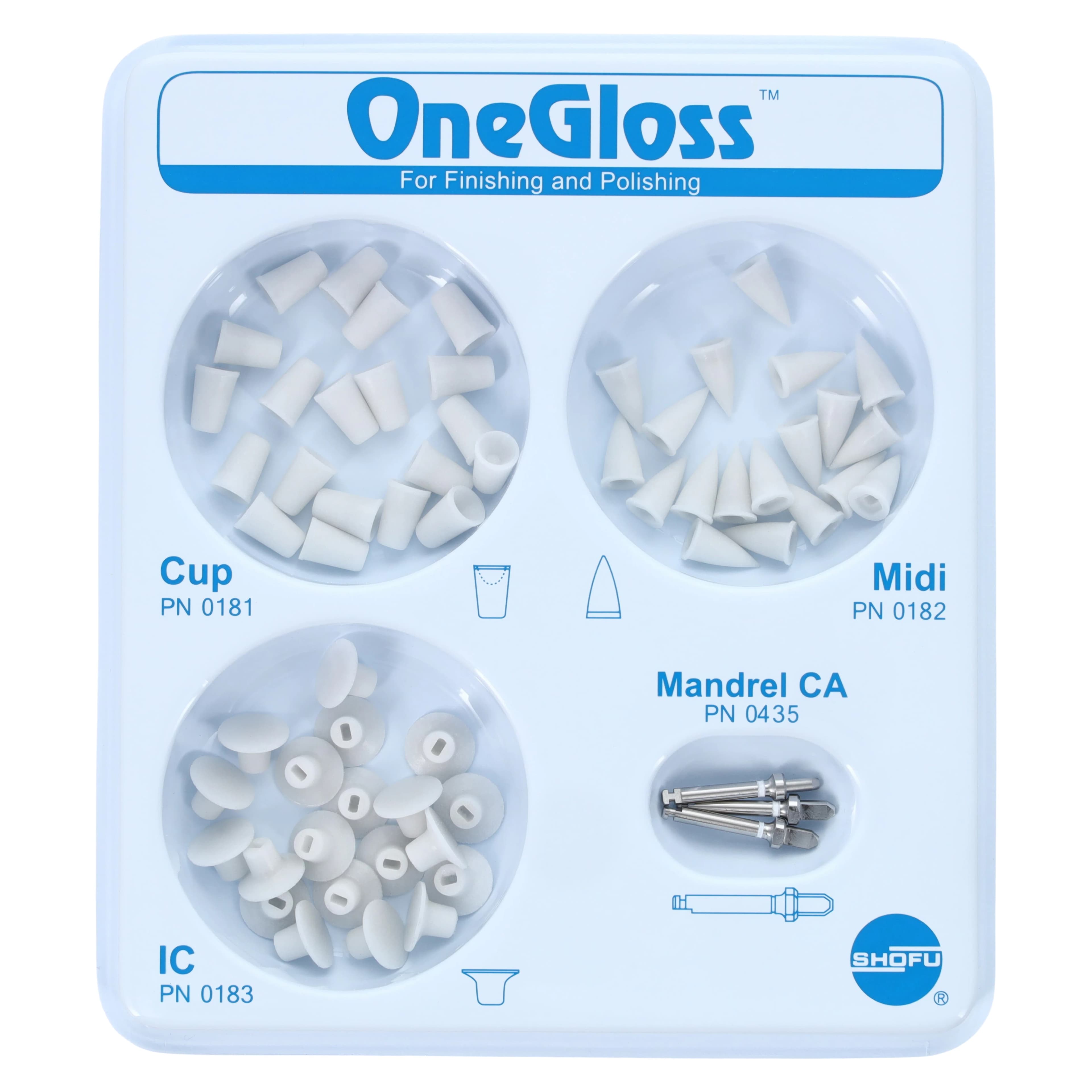 OneGloss Disposable Aluminum Oxide Silicon Polishers, CA, Assortment Set (20 Cups, 20 Midi-Points, 20 IC, 3 Mandrels), 60/Pk, 0180 thumbnail 4
