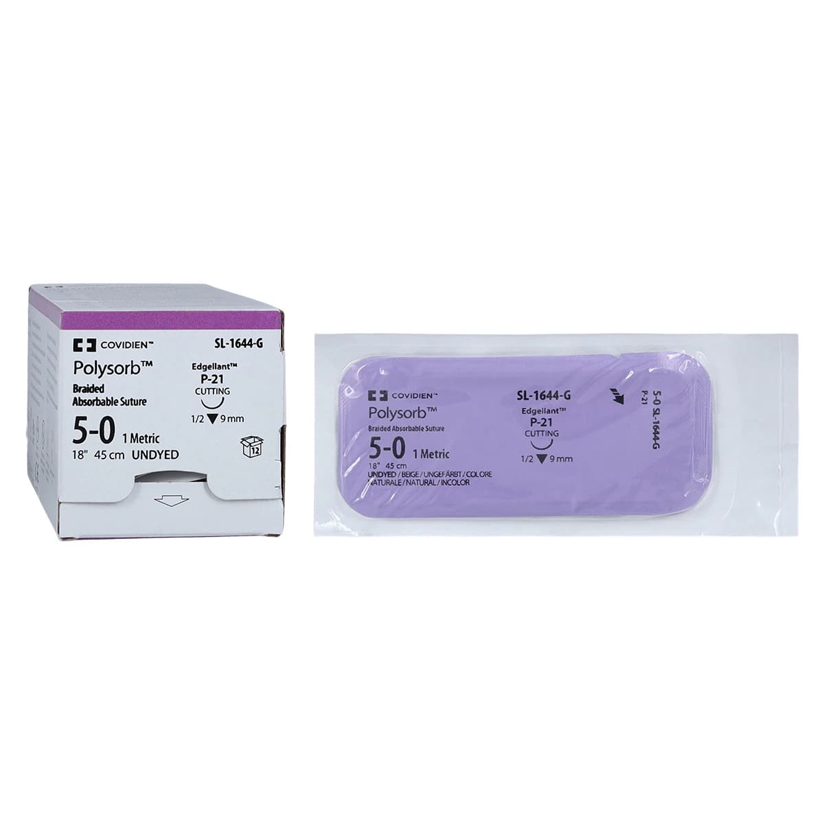 Medtronic Polysorb Absorbable Suture, 5-0, 18", P-21 Premium Reverse Cutting 1/2 Circle Needle 9mm, Undyed, 12/Case thumbnail 2
