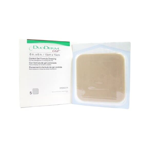 DuoDerm CGF Hydrocolloid Wound Dressing, 4x5" Sterile Rectangle with Border, Adhesive, Flesh, 5/Box, #187973 - DuoDerm Dressing - Image 1
