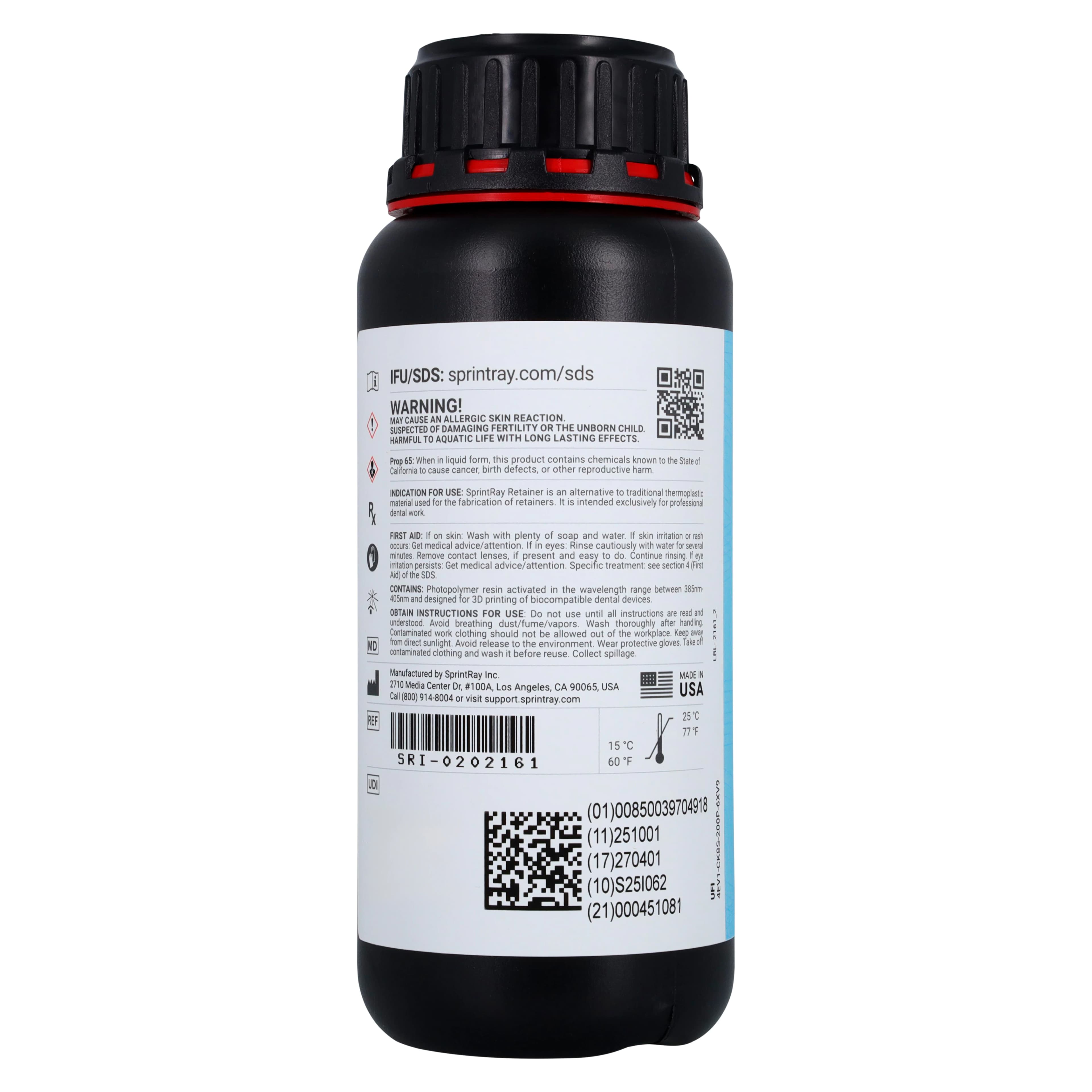 SprintRay Retainer 3D Printing Resin, Biocompatible, 500 g Bottle, 1/Pk thumbnail 2
