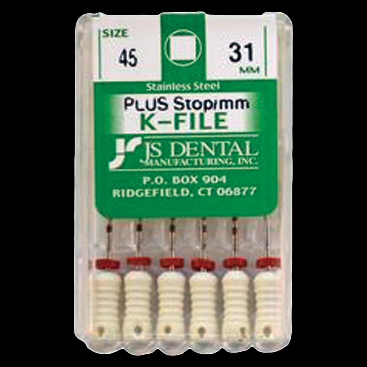 JS Dental K-Files PLUS Stainless Steel Endodontic Hand Files, 31mm, Size #45, White, 6/Box - K-Files PLUS - Stainless Steel - 31mm #45 - Image 1