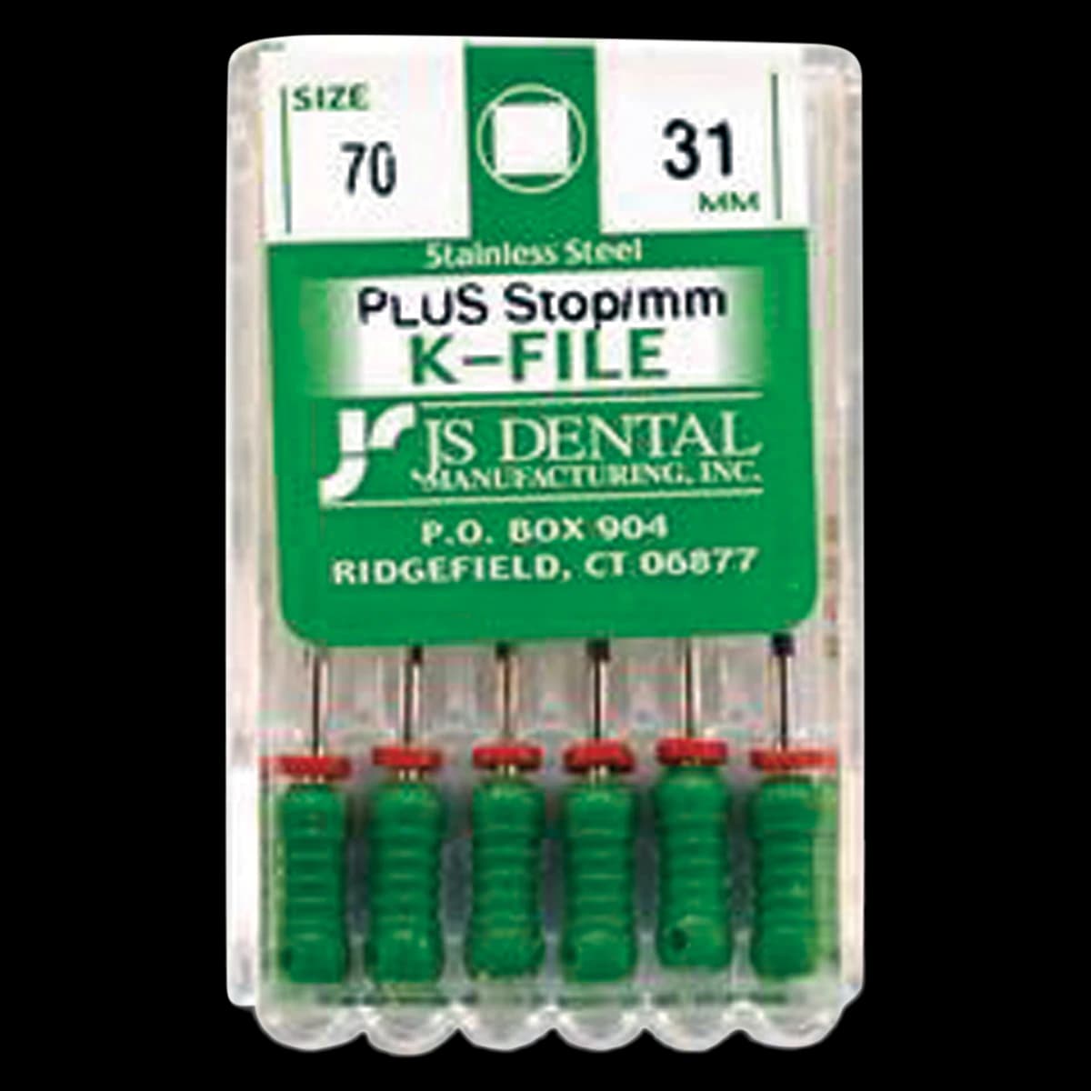 JS Dental K-Files PLUS Stainless Steel Endodontic Hand File, Size #70, 31mm, Green, 6/Box - K-Files PLUS - Stainless Steel - 31mm #70 - Image 1