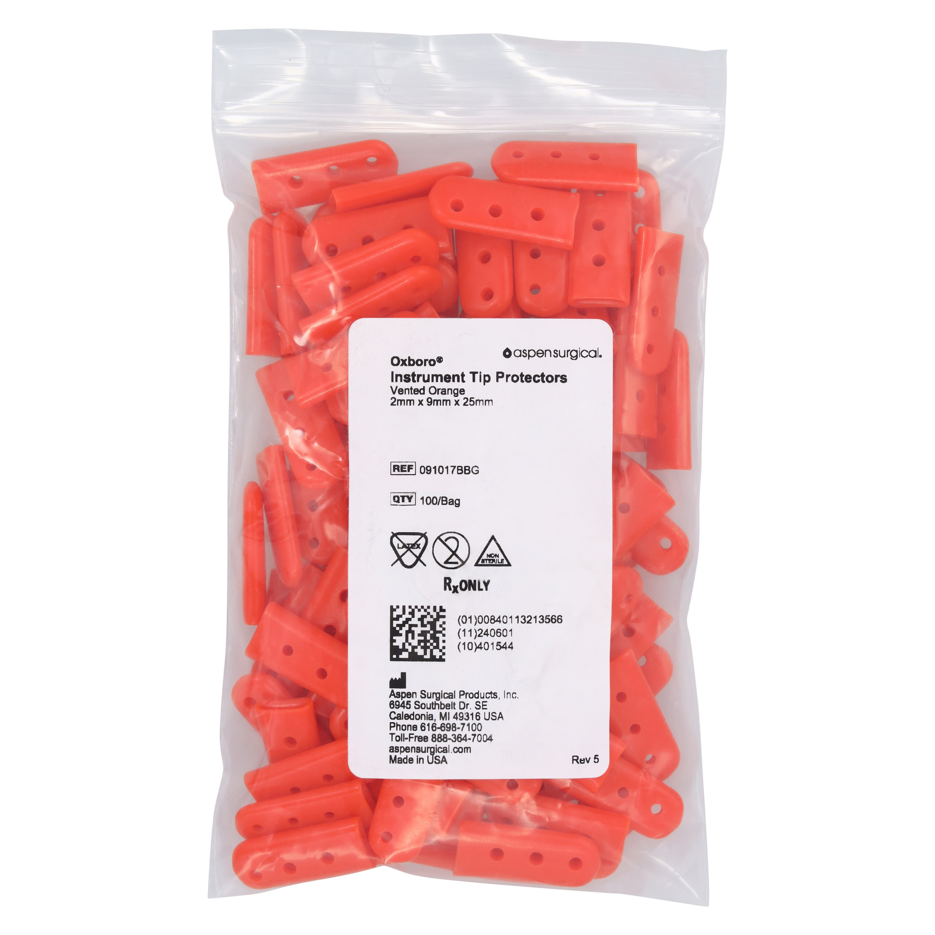 Aspen Surgical Instrument Tip Protector, Vented, Regular, Orange, 2x9x25mm, Non-Sterile, Disposable, 100/Bag thumbnail 3