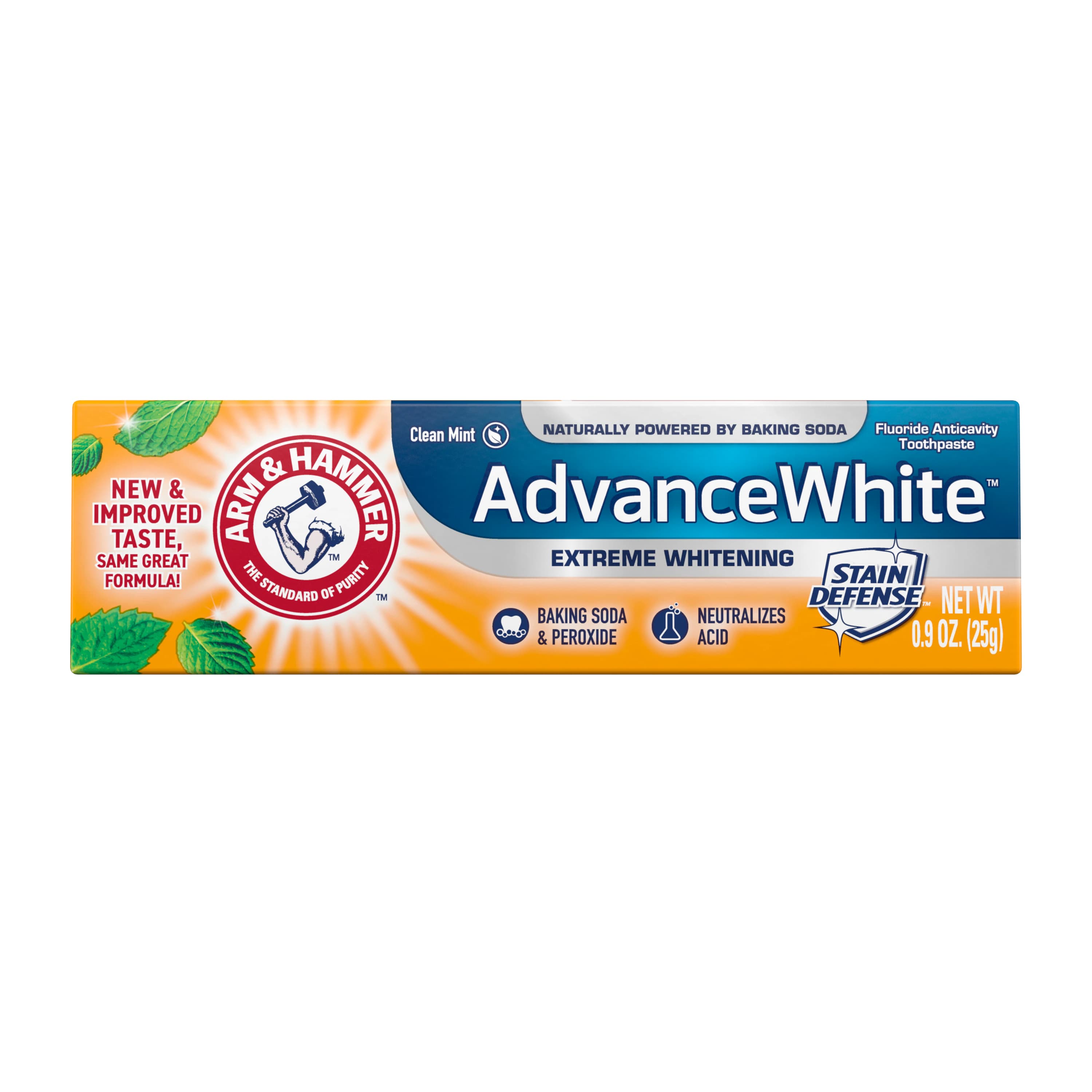 Arm & Hammer Advance White Stain Defense Toothpaste, Trial Size, Clean Mint, Fluoride, Baking Soda, 0.9 oz, 72/Case - Advance White Stain Defense TP - Image 1