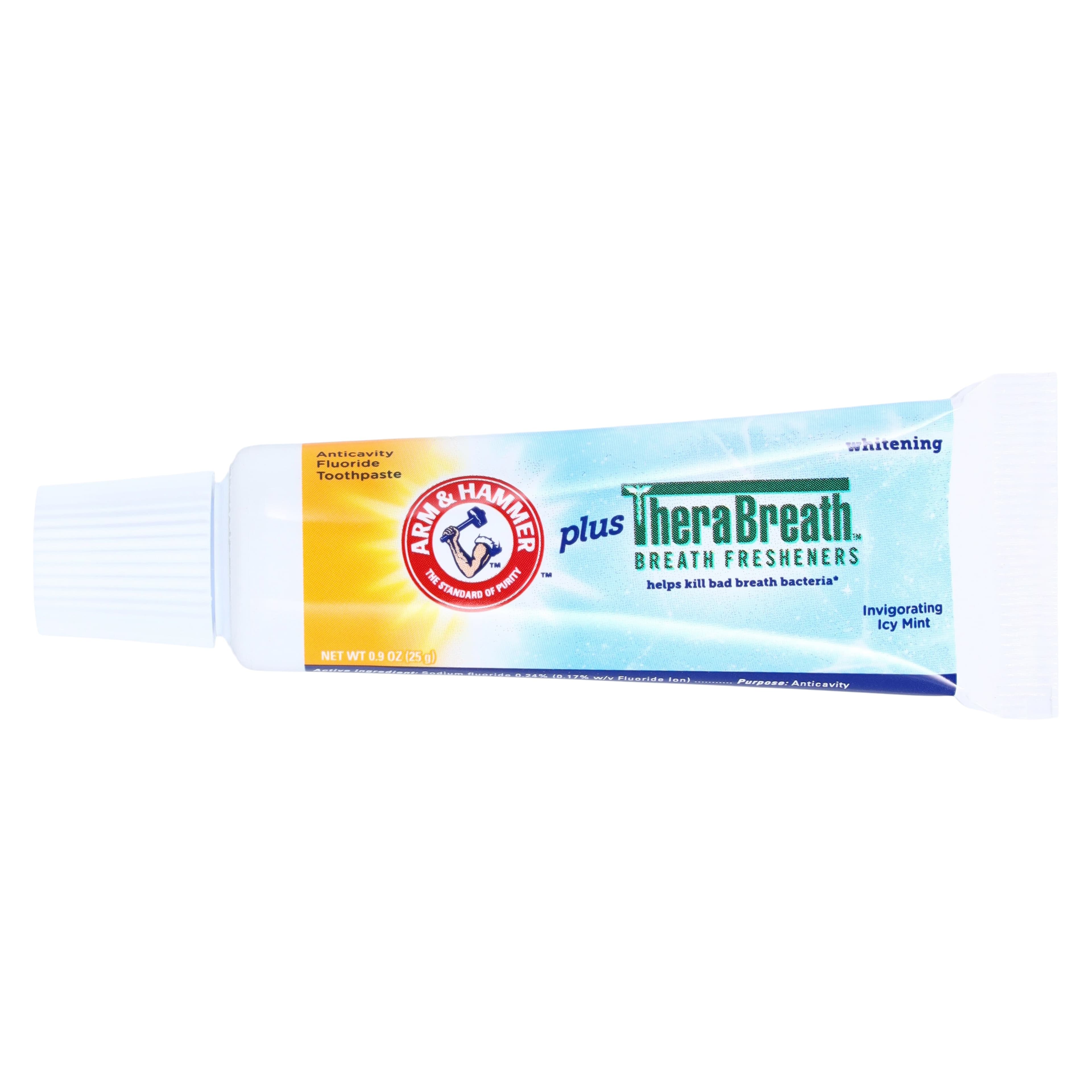 Arm & Hammer plus TheraBreath Whitening Toothpaste, 6+ Years, Icy Mint, Fluoride, 0.9 oz, 72/Case thumbnail 2