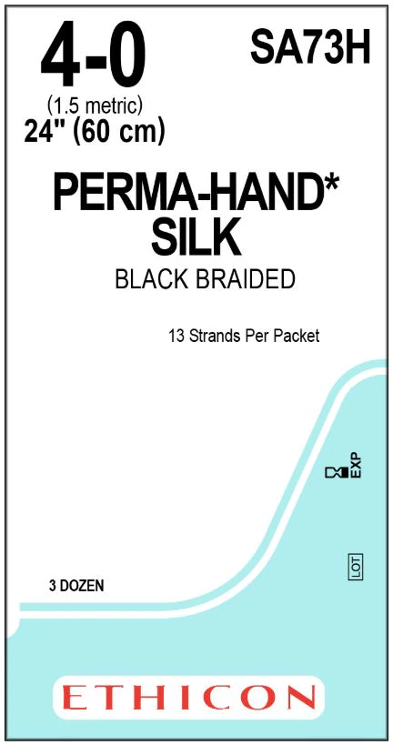 Ethicon Perma-Hand Silk Suture, Sutupak Pre-Cut, Size 4-0, 13-24 in, Braided Black, Non-Absorbable, 3 Dozen/Box - Sutures Ethicon Perma-Hand Silk Sutupak Pre-Cut Size 4-0 13-24 Black Braided 3 Dz/Bx - Image 1