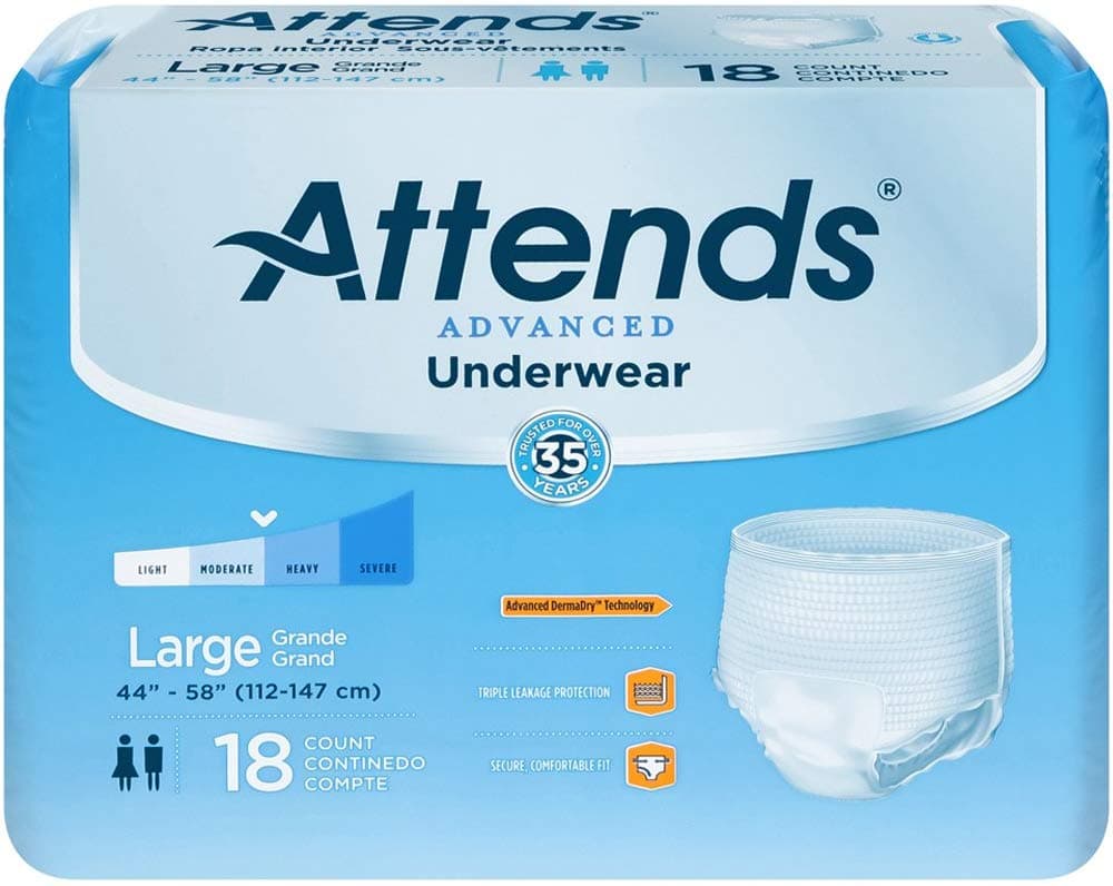 Attends Super Plus Incontinence Underwear, Unisex, Pull-On, Large, 44-58" Waist, White, 72/Case - Attends Briefs Pull-On Large - Image 1
