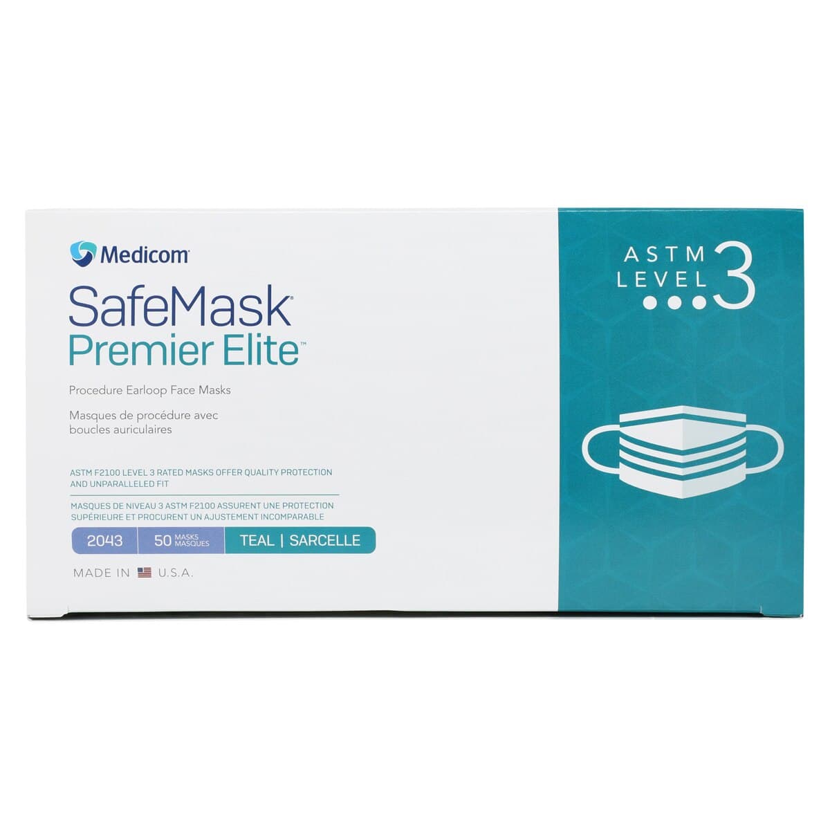 SafeMask Premier Elite Procedure Earloop Face Mask, ASTM Level 3, Teal, One Size Fits Most, 50/Box, 2043 thumbnail 8