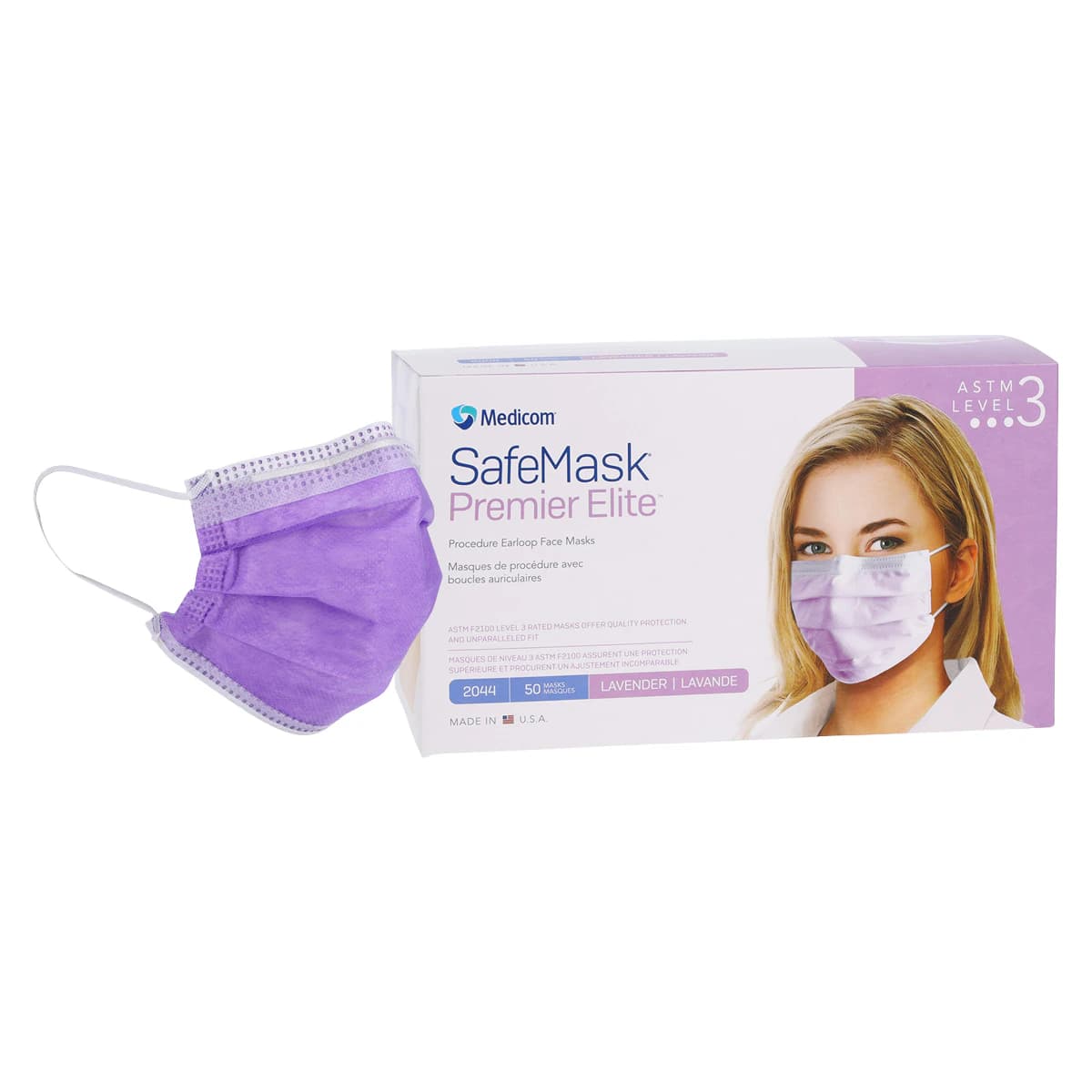 SafeMask Premier Elite Procedure Face Mask, ASTM Level 3, Earloop, Lavender, 50/Box, 2044 thumbnail 2