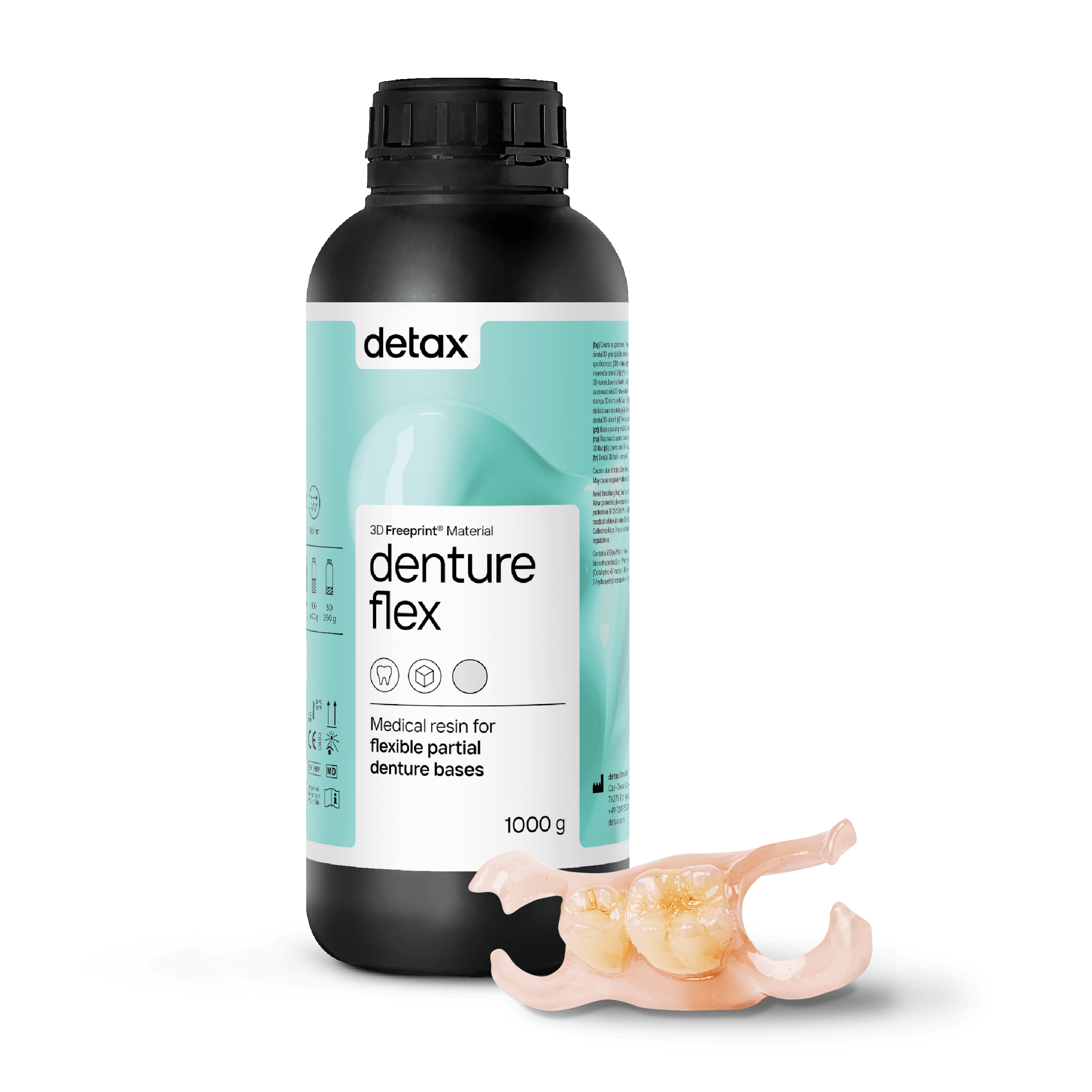 Detax Freeprint® Denture Flex Clear 3D Printing Resin, 1kg Bottle - Freeprint® Denture Flex Clear 1kg - Image 1