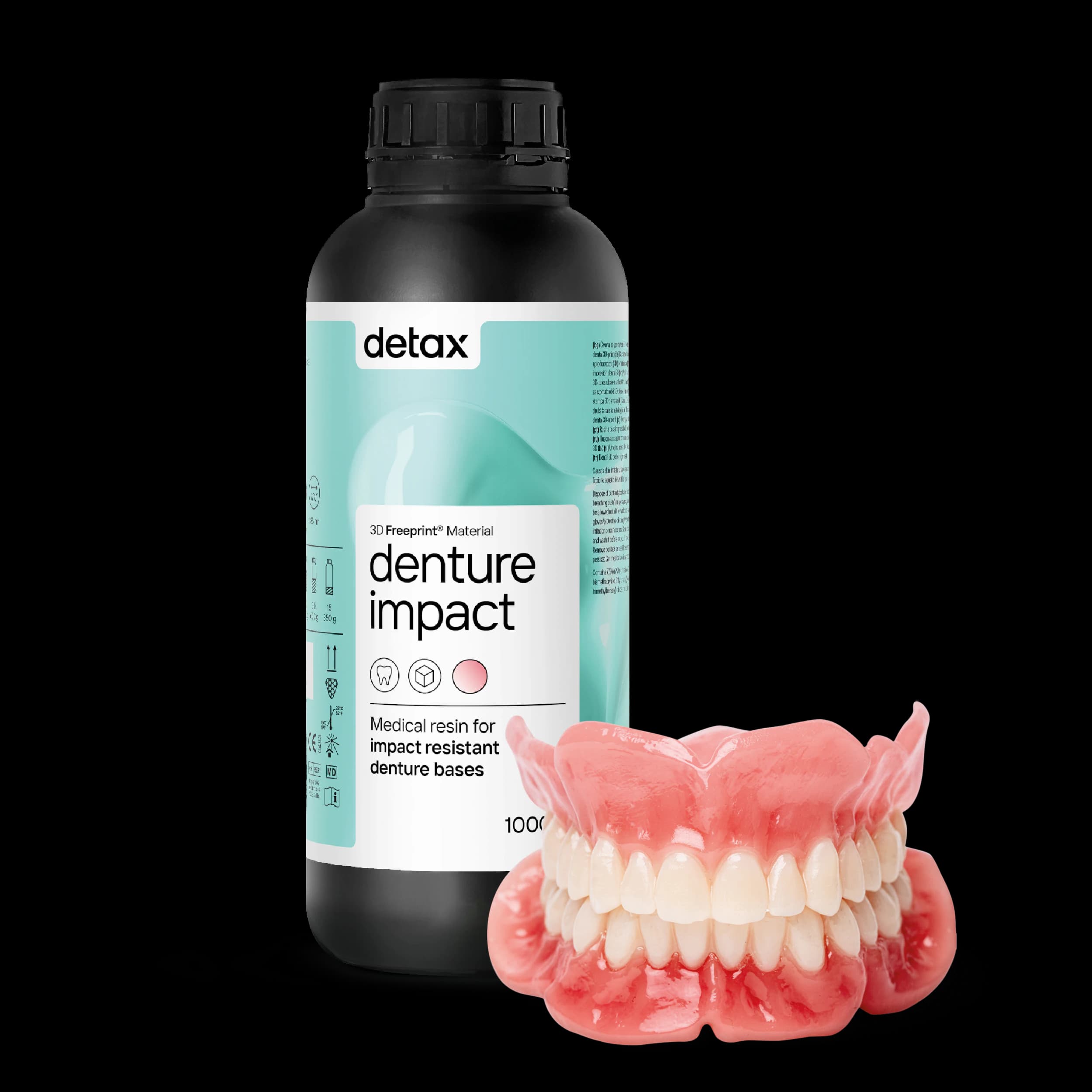 Detax Freeprint Denture Impact 3D Printing Resin, Pink-Transparent, 1000g Bottle - Freeprint Denture Impact Pink-Transparent 1000g - Image 1