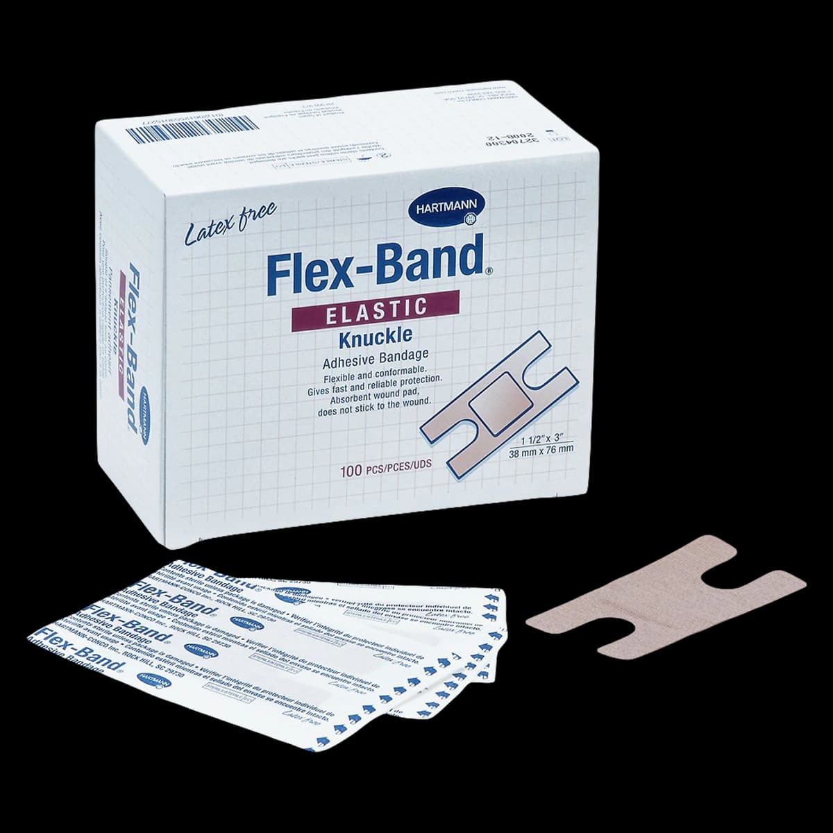 Hartmann Flex-Band Adhesive Bandage, Fabric, Knuckle, 1.5" x 3", Flesh, Sterile, 100/Box - Bandage Flex-Band Fabr Knuckle - Image 1