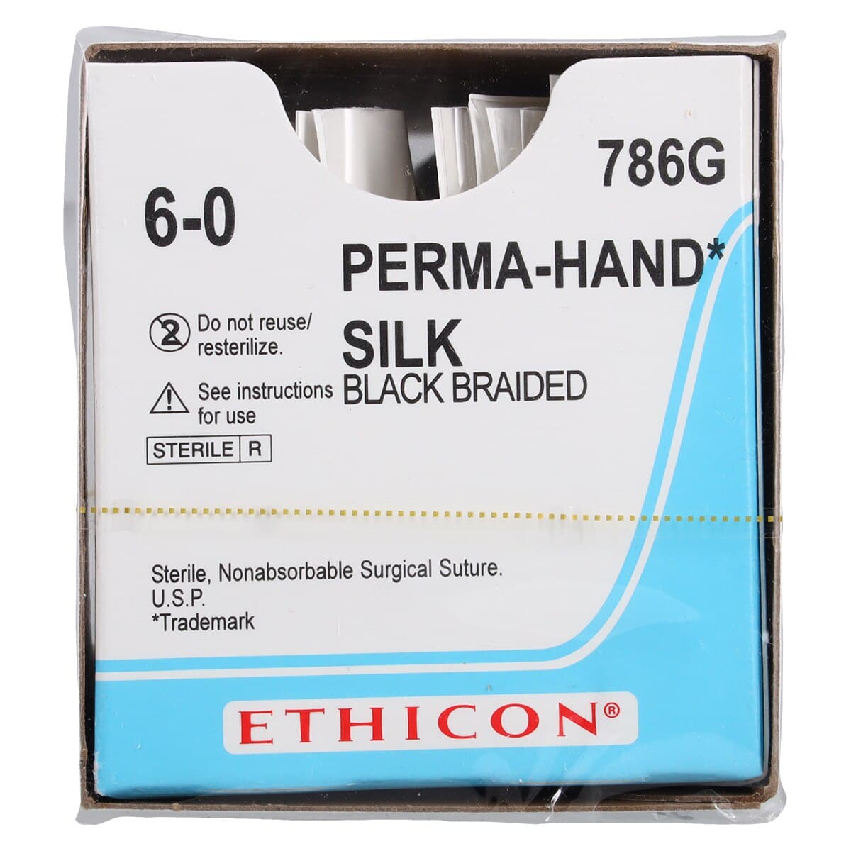 Ethicon Perma-Hand Silk Braided Non-Absorbable Suture, 6-0, 18 in, Black, G-1 Reverse Cutting Needle 3/8 Circle 11mm, 12/Box thumbnail 3
