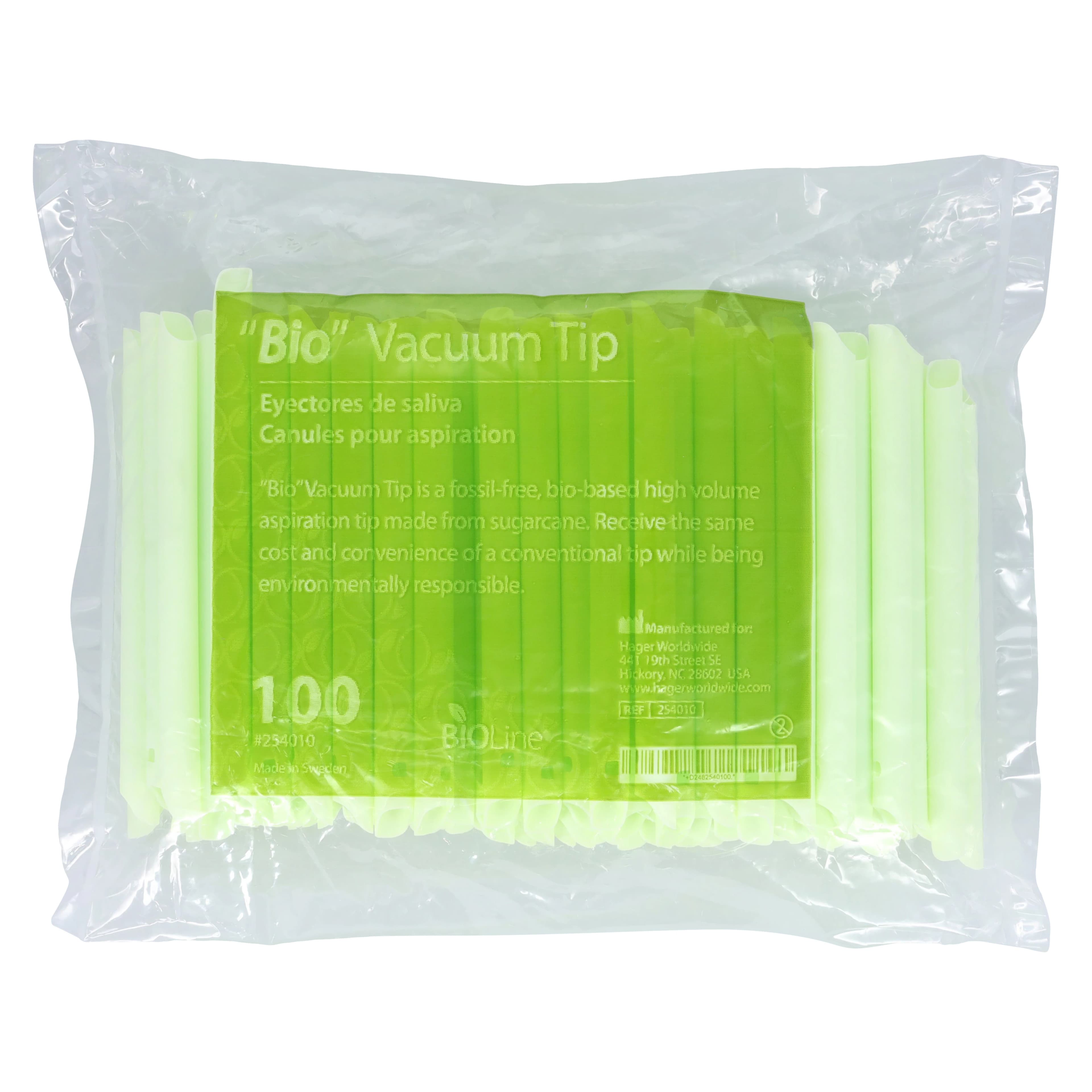Hager Worldwide Bio Vacuum HVE Eco-Friendly Single-Use Tips, 5.7" (145 mm), Vented/Non-Vented, 100/Bag, 254010 - Bio Vacuum HVE Eco-Friendly Single-Use Tips (100) - Image 1
