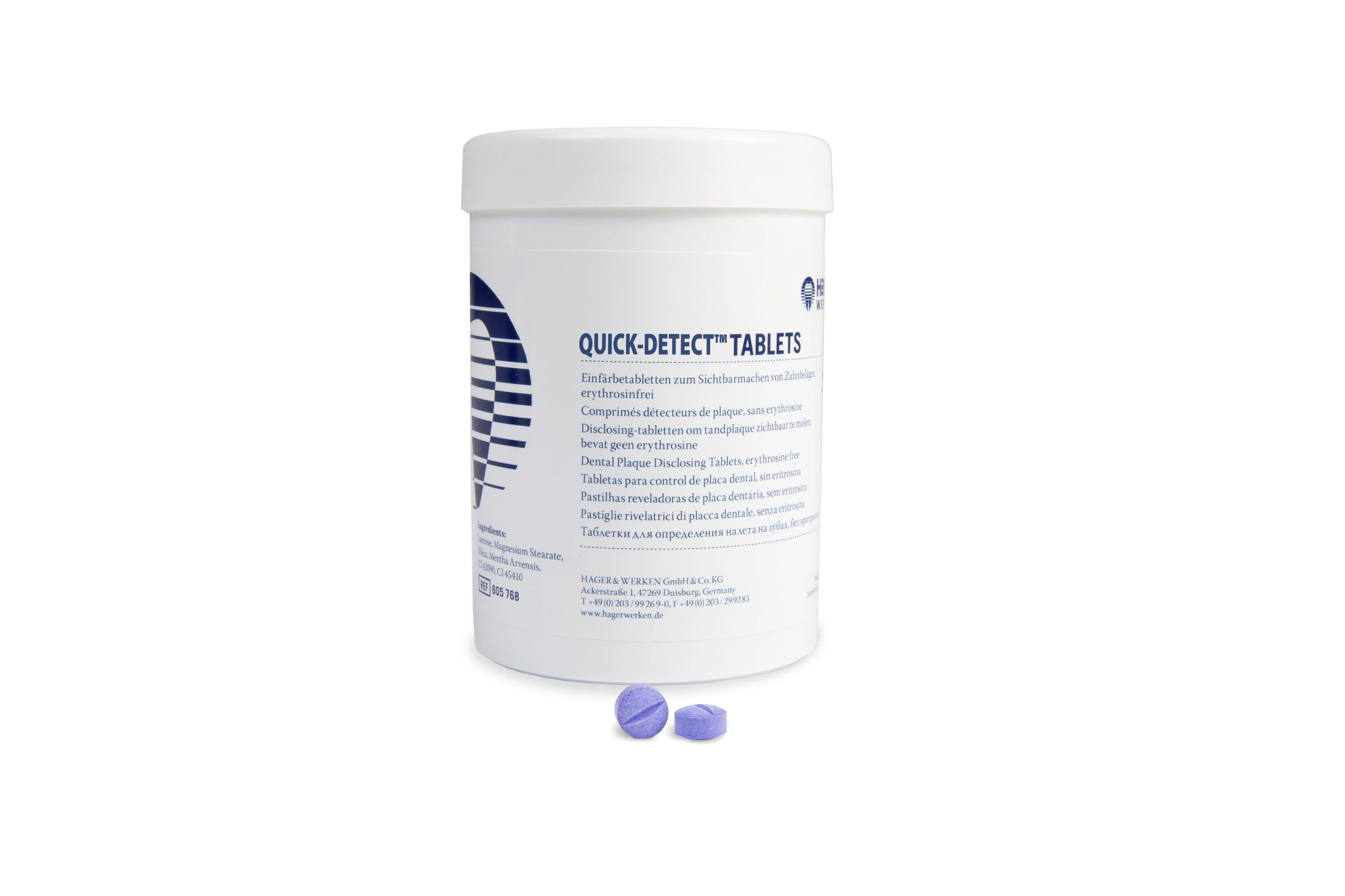 Hager Worldwide Quick-Detect Plaque Disclosing Tablets, Blue Violet, 250/Jar, 605768 - Dental plaque disclosing tablets, 250/Jar, 605768 - Image 1