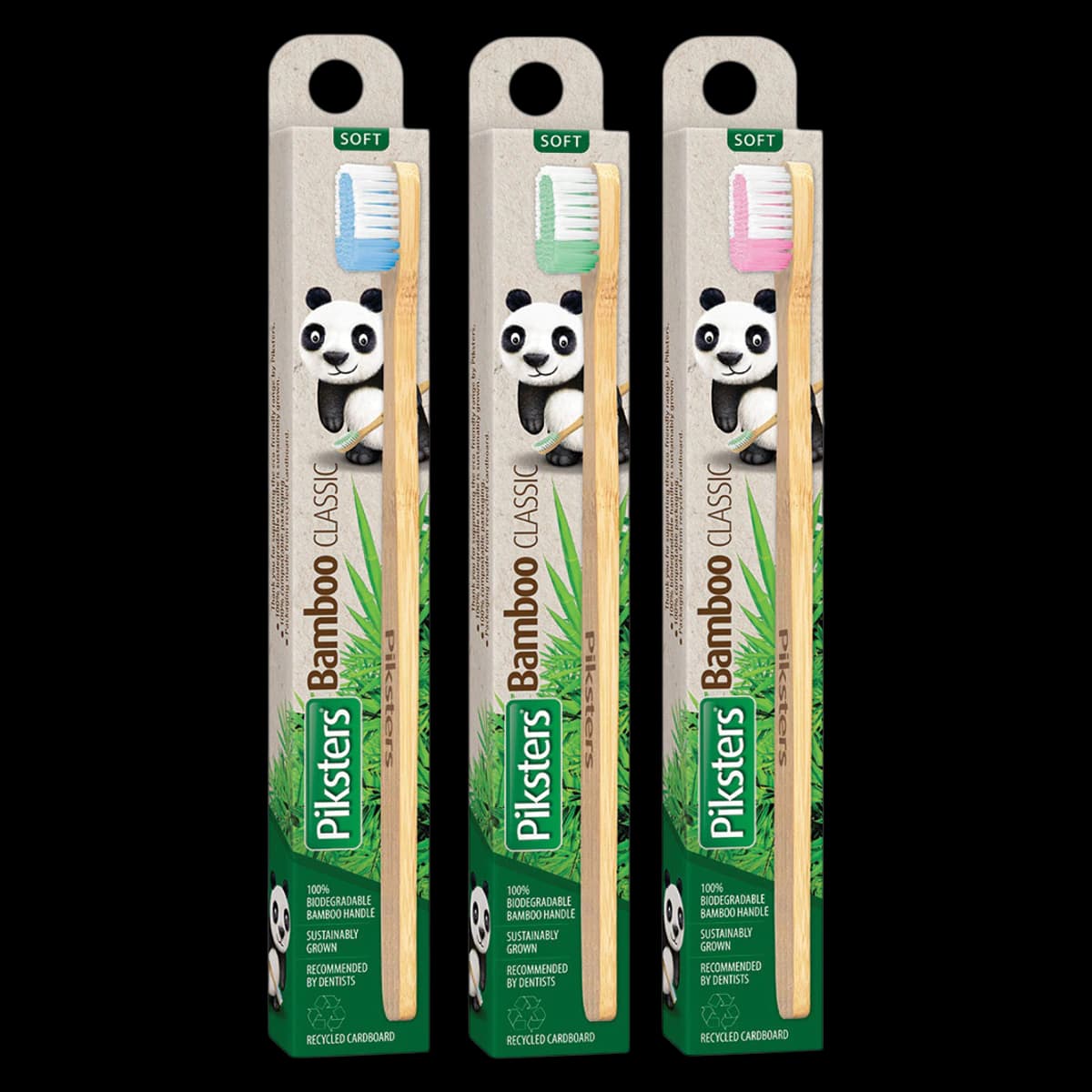 Piksters Bamboo Classic Toothbrush, Adult, 35 Tuft, Soft, Assorted Colors, Biodegradable Handle, 30/Box - Piksters Bamboo Classic TB - Image 1