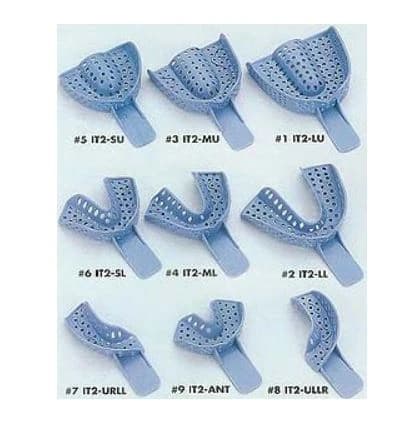 Excellent II Disposable Impression Trays, #9 Anterior, Perforated Baby Blue Plastic, 12/Pk, IT2-ANT - Excellent II Disposable Impression Trays, # 9, Anterior, 12/Pk, IT2-ANT - Image 1