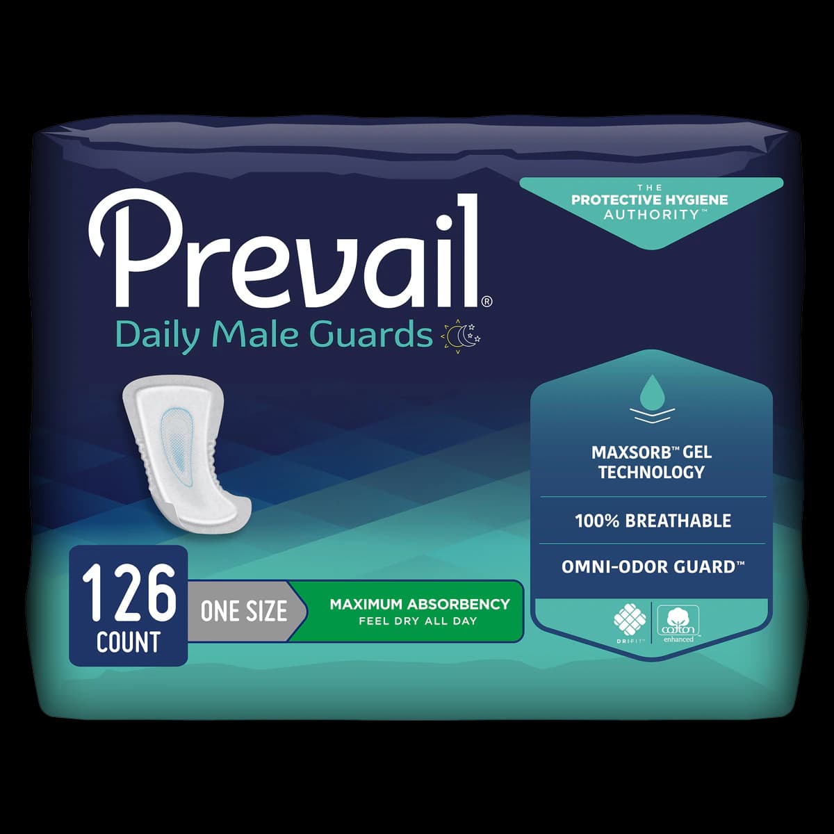 Prevail Male Incontinence Guard, Heavy, 12.5", Gray, Odor Guard, Adhesive Strip, MaxSorb, 14x9/Case - Prevail Male Guard - Image 1