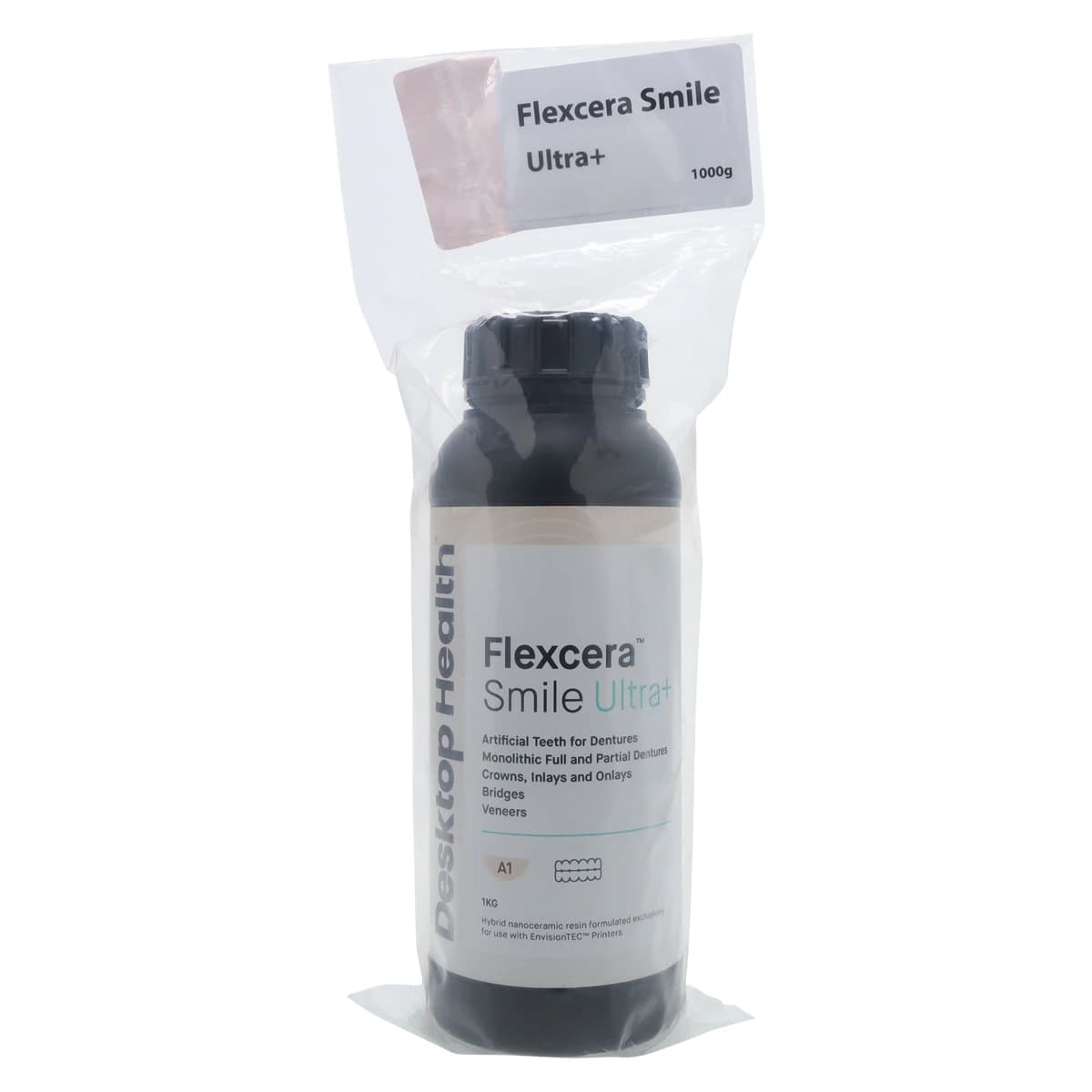 Flexcera™ Smile Ultra + A1 Hybrid Nanoceramic 3D Printer Resin, 1 kg Bottle - Flexcera™ Smile Ultra + A1 - Image 1