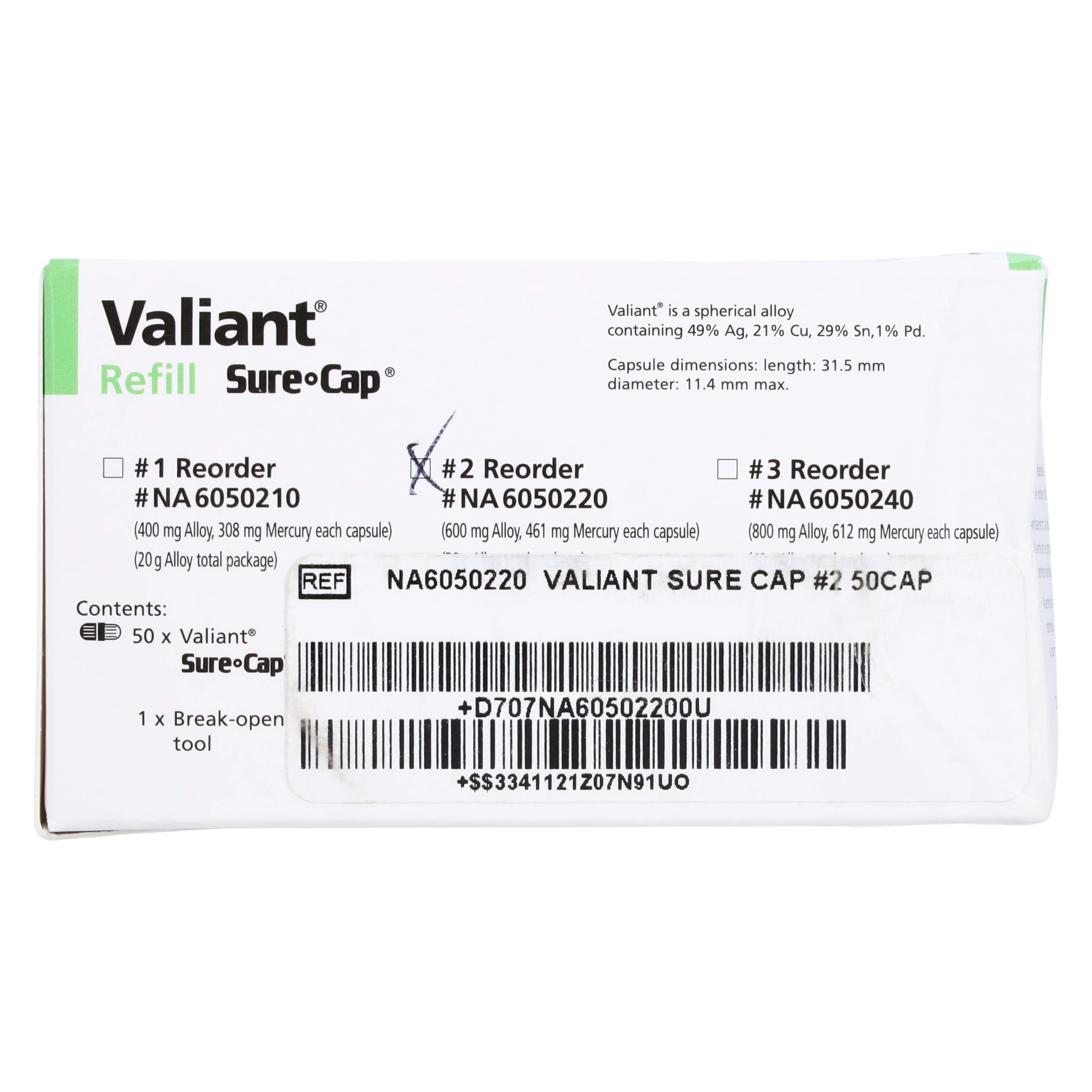 Valiant Sure Cap Amalgam Alloy Capsules, #2 Spill, 600 mg, Regular Set (Beige), 50/Box, NA6050220 thumbnail 3