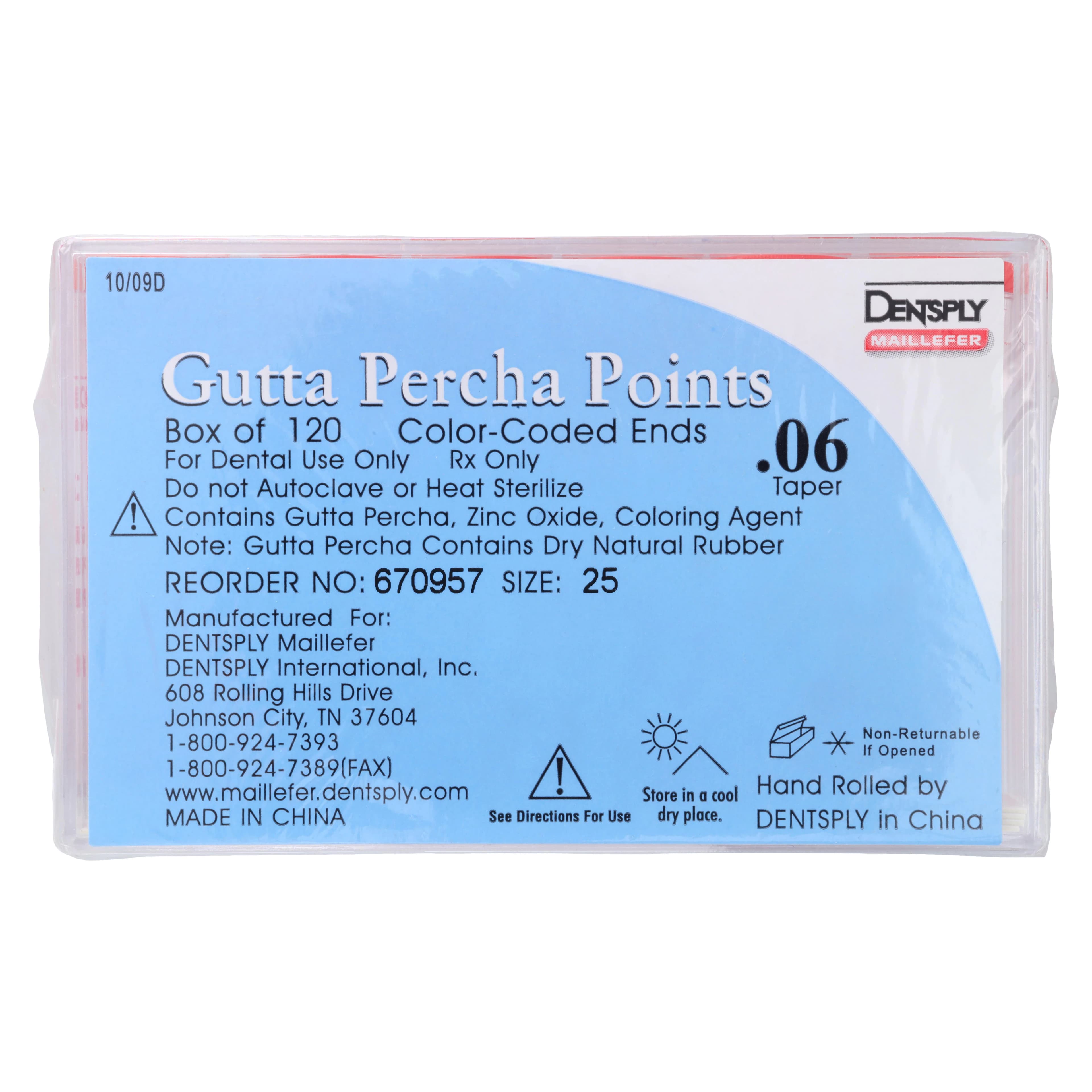 Dentsply Maillefer Gutta Percha Points, Tapered .06, Size 25, Color Coded Red, 120/Box thumbnail 2