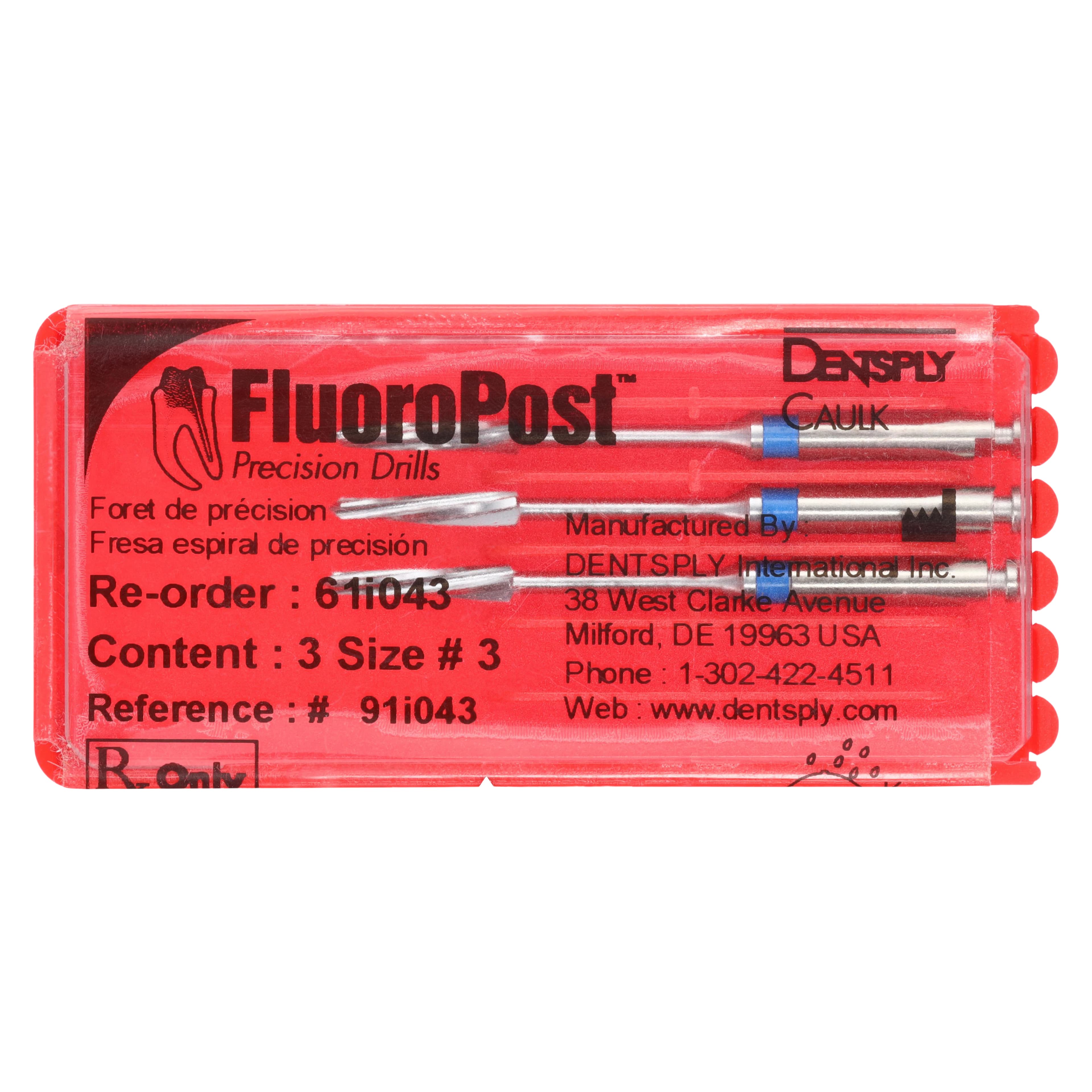 FluoroPost Precision Drill Refill, Size 3, Blue, 3/Pkg, 61I043 - #3 FluoroPost Blue Endodontic Fiber Precision Drill Pack of 3 - Image 1