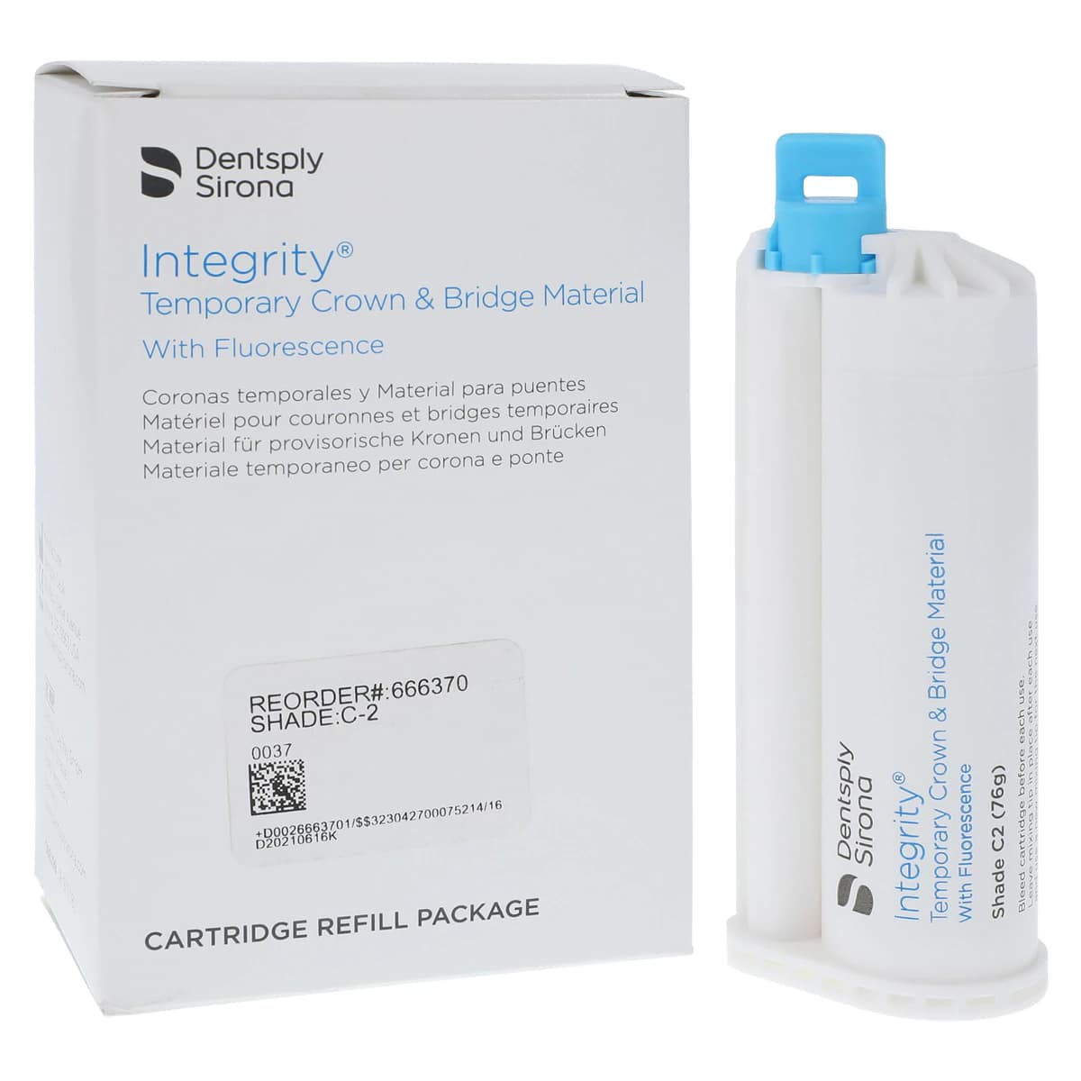 Integrity Temporary Crown and Bridge Material, Shade C2, 76g Cartridge Refill with 20 Mixing Tips, 666370 - Integrity® Temporary Crown and Bridge Material C2 76g Cartridge Refill - Image 1