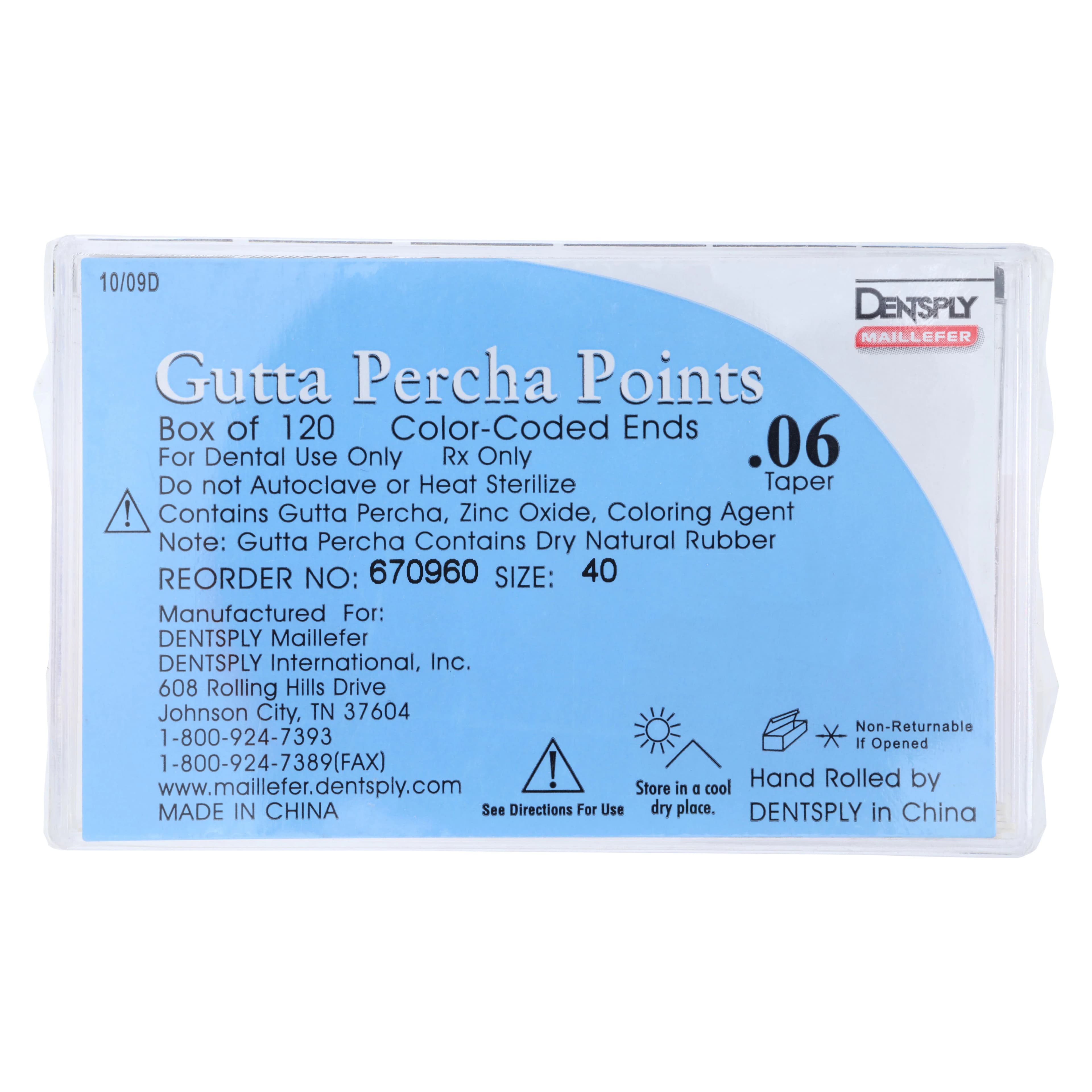 Dentsply Maillefer Gutta Percha Points, .06 Taper, Size #40, Black, 120/Box (6 Vials of 20) - -40 Gutta Percha .06 Taper (120) - Image 1
