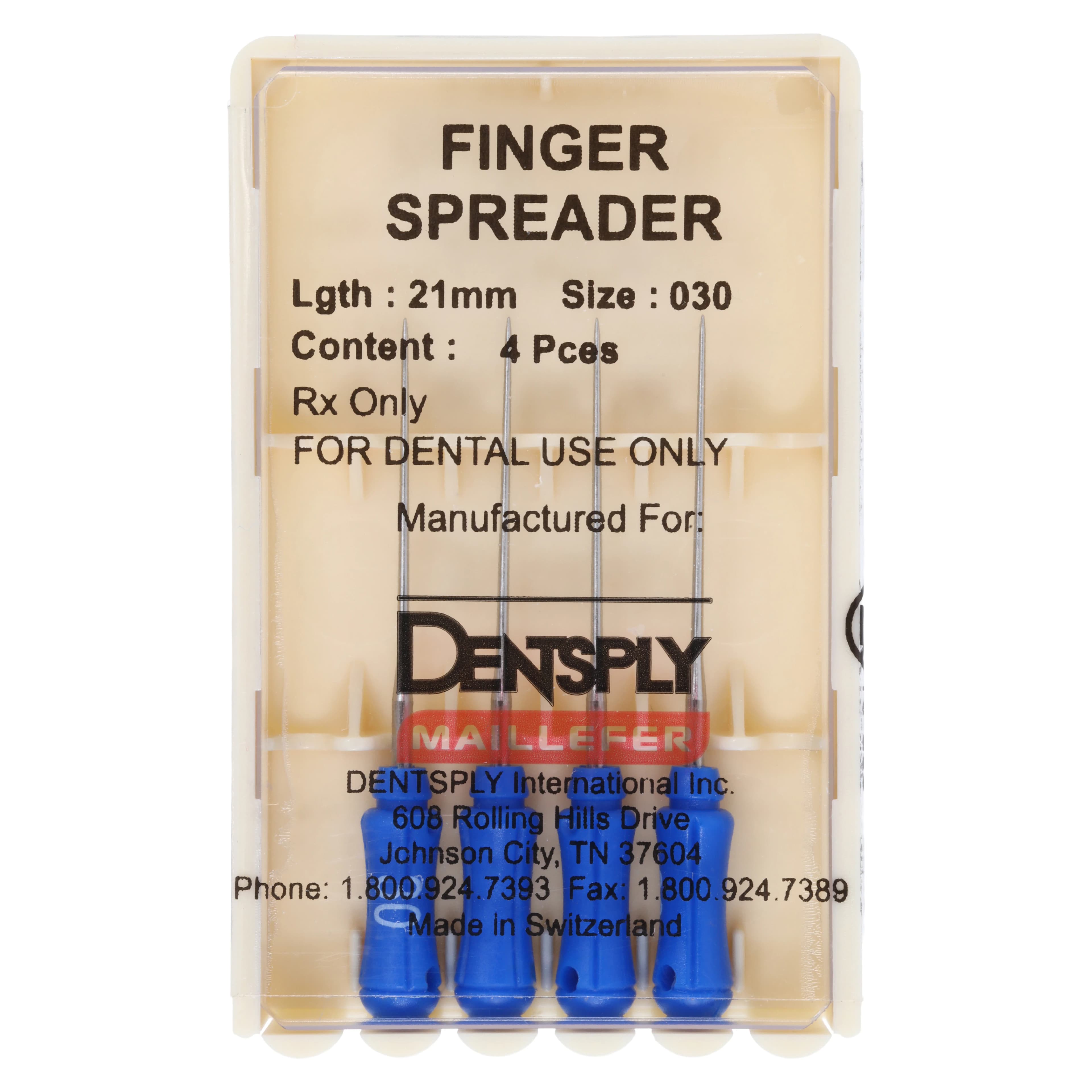 Dentsply Maillefer Finger Spreaders #30, 21mm, Blue, 4/Pack, 671722 - Finger Pluggers 30/21mm 4/Pk - Image 1