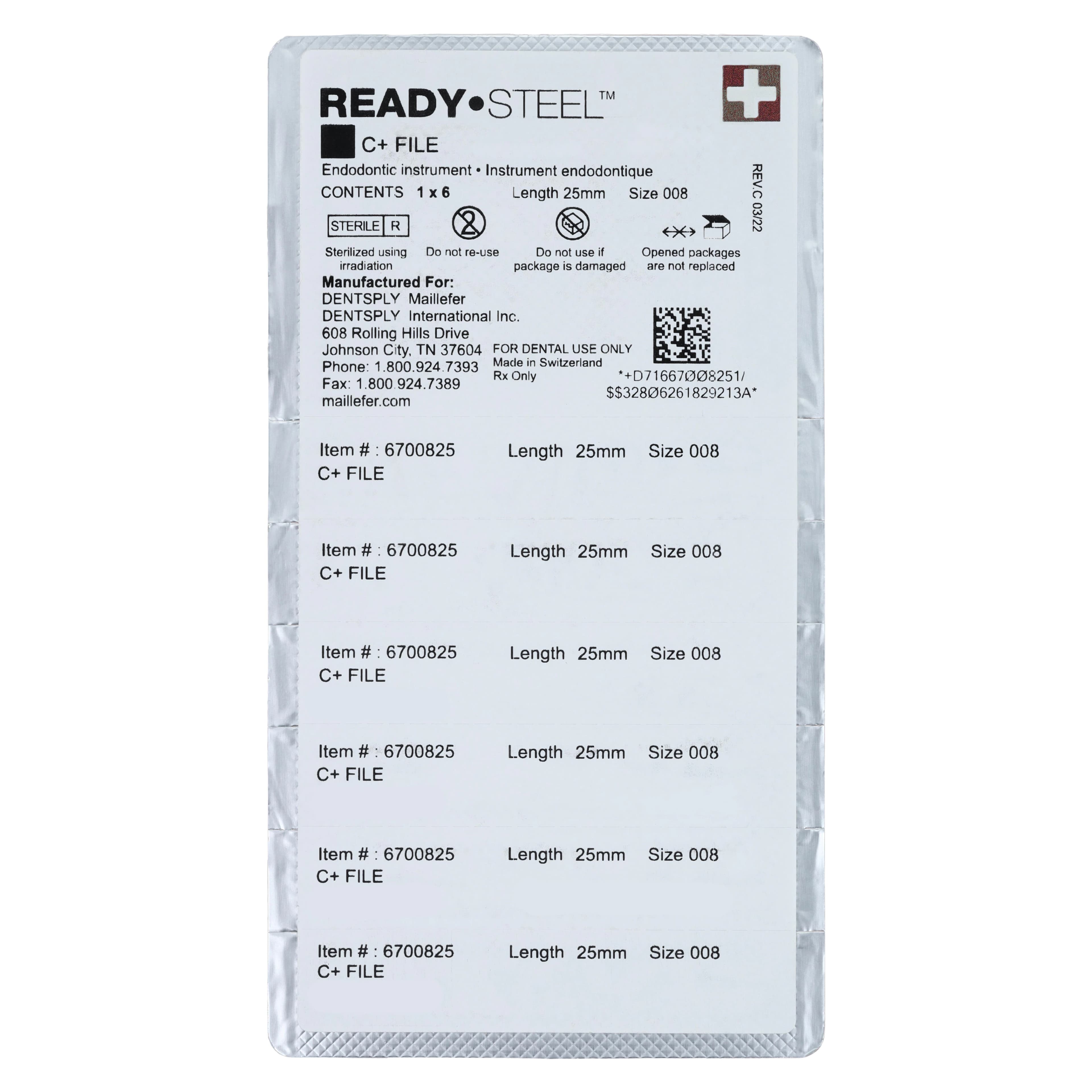 Ready-Steel C+ Stainless Steel Endodontic Hand File, Size #08, 25 mm, Gray, 6/Pk, 6700825 thumbnail 2