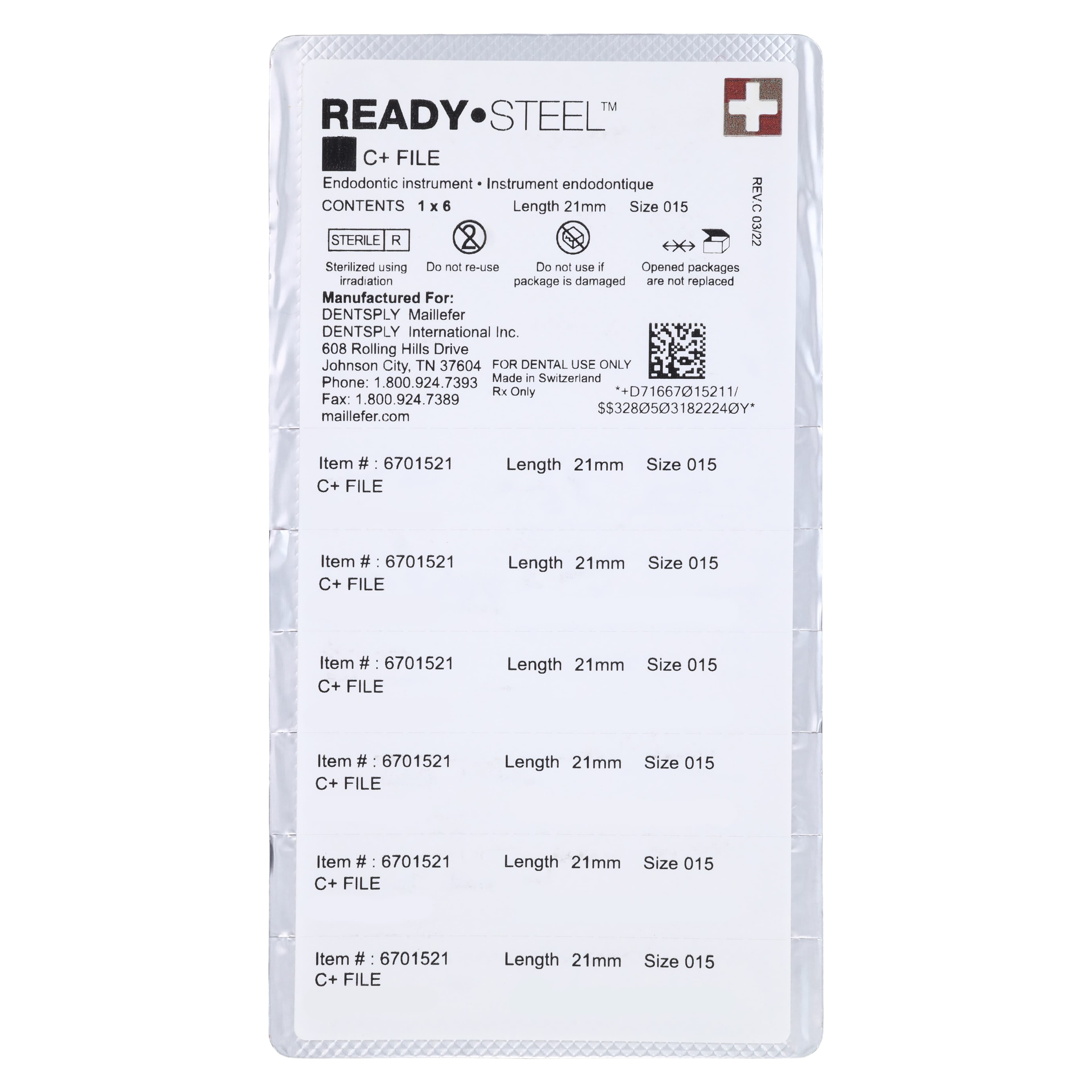 Ready-Steel C+ Stainless Steel Endodontic Hand File, Size #15, 21 mm, White, 6/Pk, 6701521 thumbnail 2