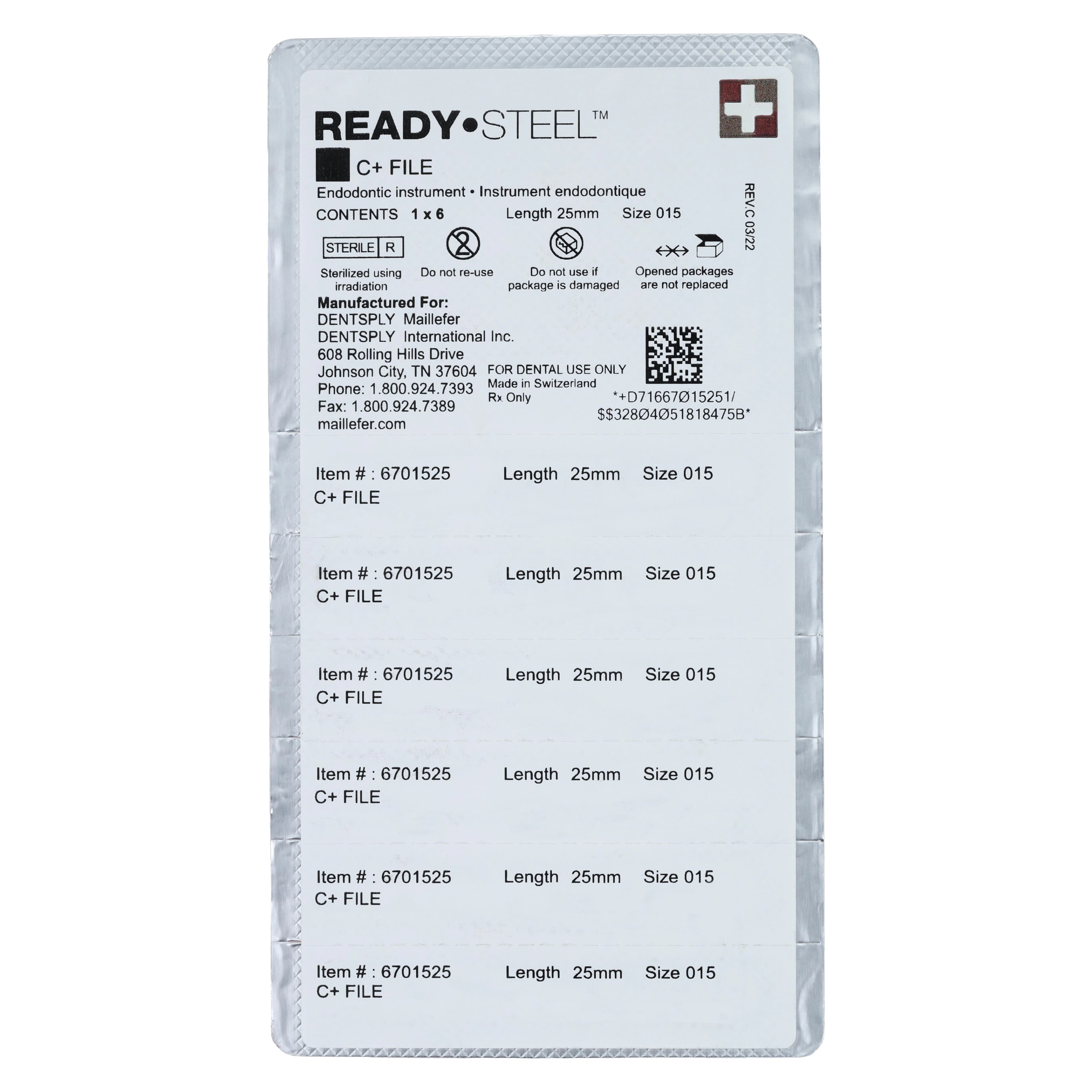 Ready-Steel C+ Stainless Steel Endodontic Hand File, Size #15, 25 mm, White, 6/Pk, 6701525 thumbnail 2