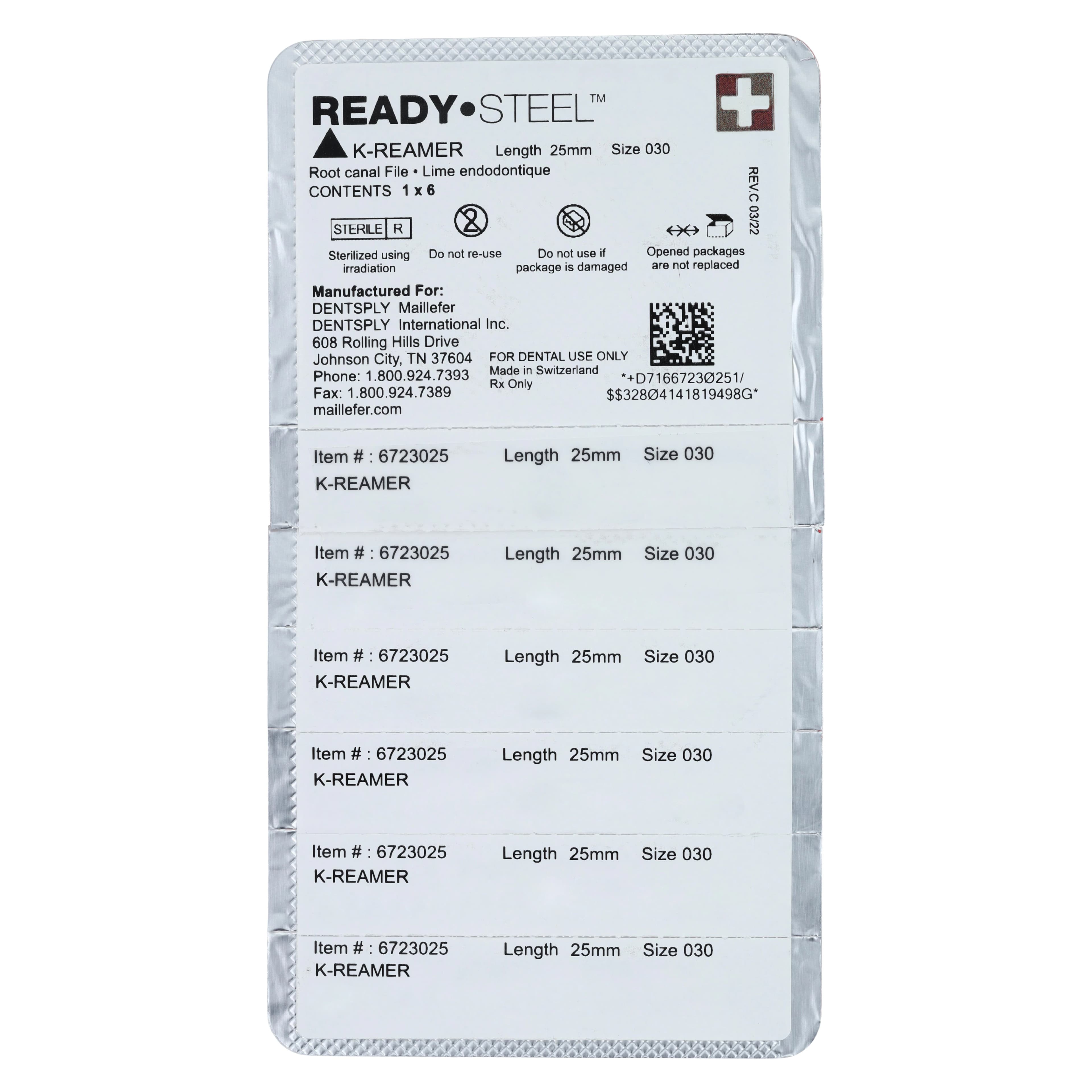 Dentsply Maillefer READYSTEEL K-Reamer, Size #30 (Blue), 25 mm, Sterile, Stainless Steel, Pack of 6, 6723025 thumbnail 2