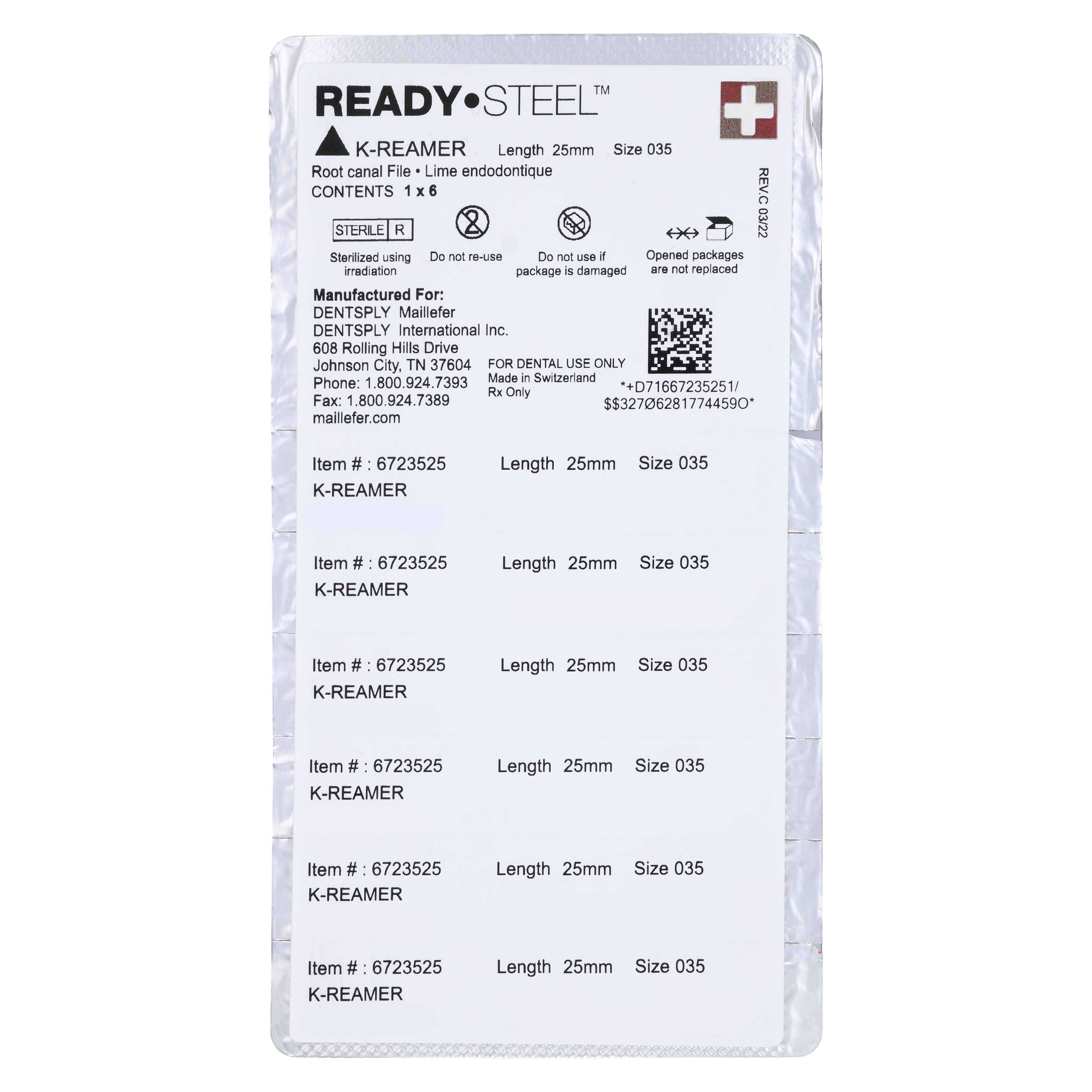 READYSTEEL K-Reamer, Size #35, 25mm, Green, Sterile, Pack of 6, Ref 6723525 thumbnail 2