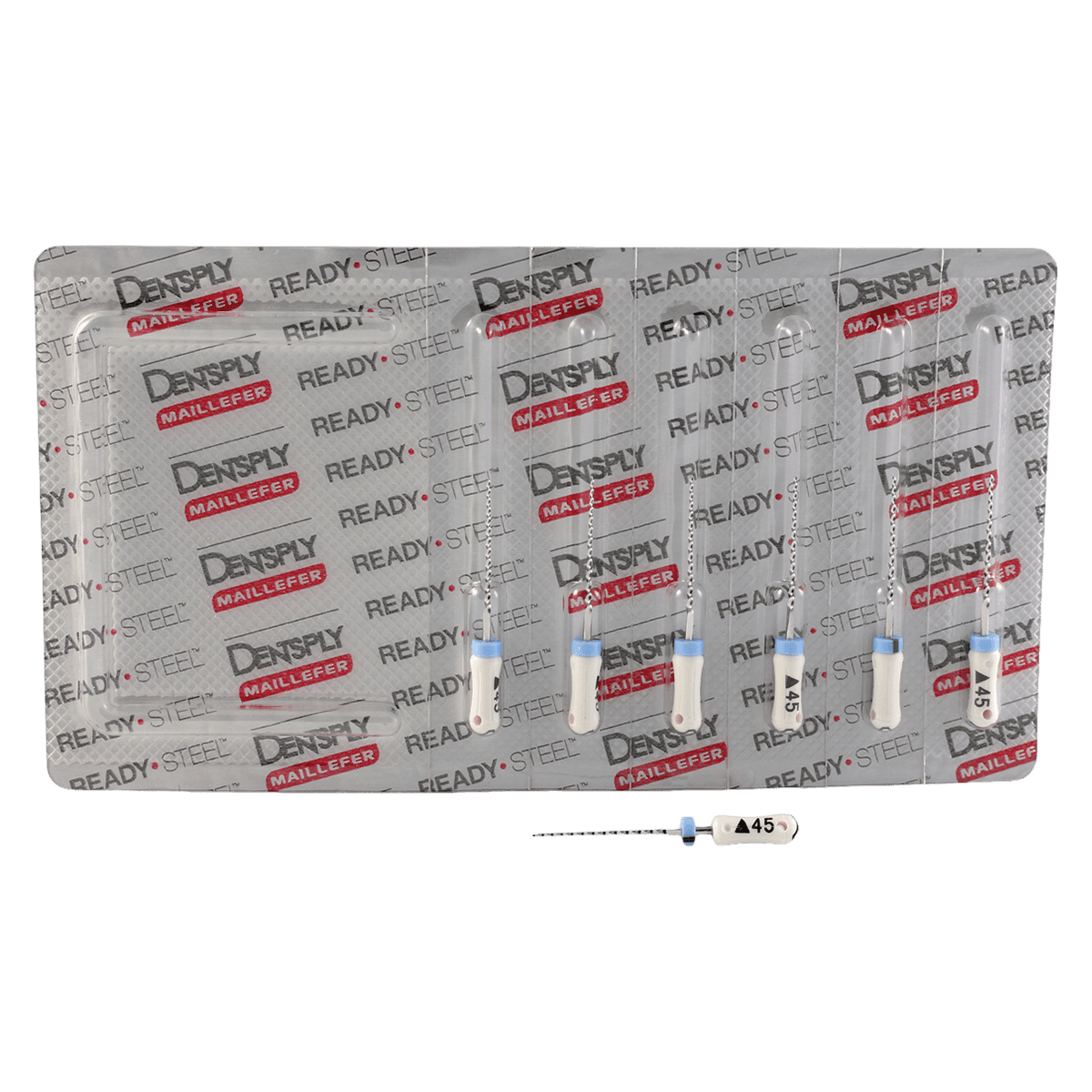 Dentsply Maillefer READYSTEEL K-Reamer, Size #45, White, 21mm, Sterile, Pack of 6, 6724521 - #45 White READYSTEEL K-Reamer 21mm Pack of 6 - Image 1