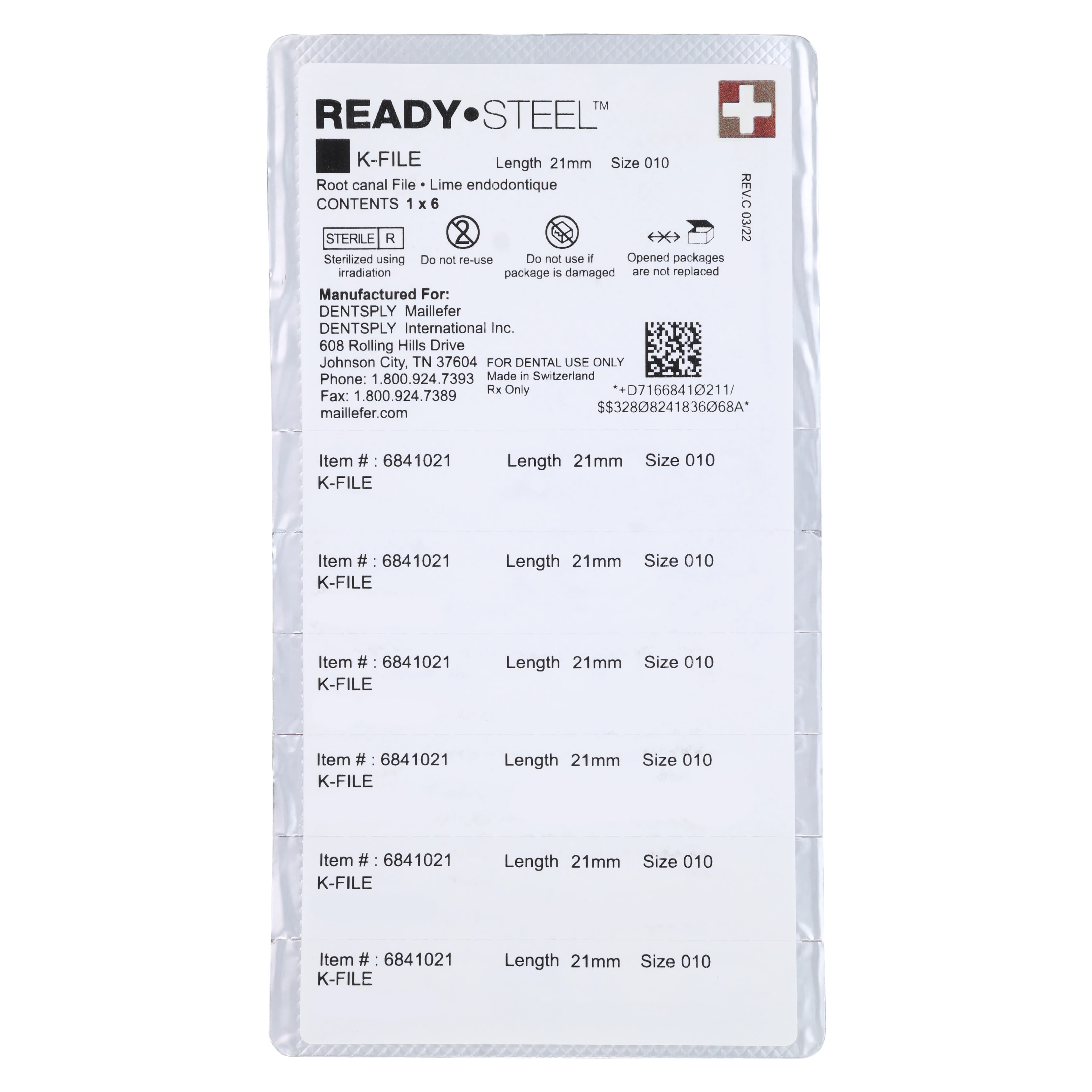 Dentsply Maillefer READYSTEEL K-File, Size #10, 21mm, Purple, Sterile, 6/Pack, 6841021 thumbnail 2