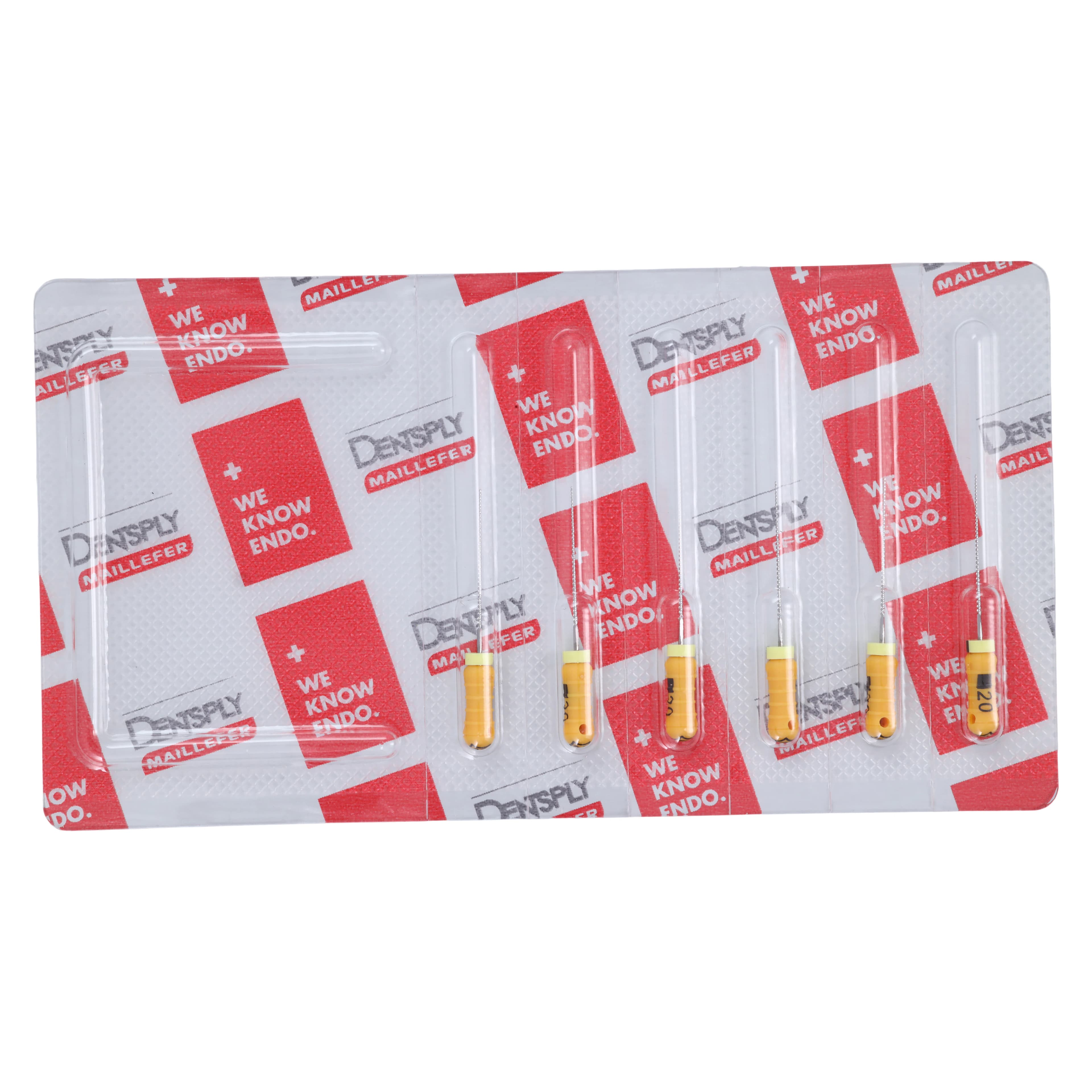 Dentsply Maillefer READYSTEEL K-File, Size #20, 21mm, Yellow, Sterile, 6/Pack, 6842021 - #20 Yellow READYSTEEL K-File 21mm Pack of 6 - Image 1