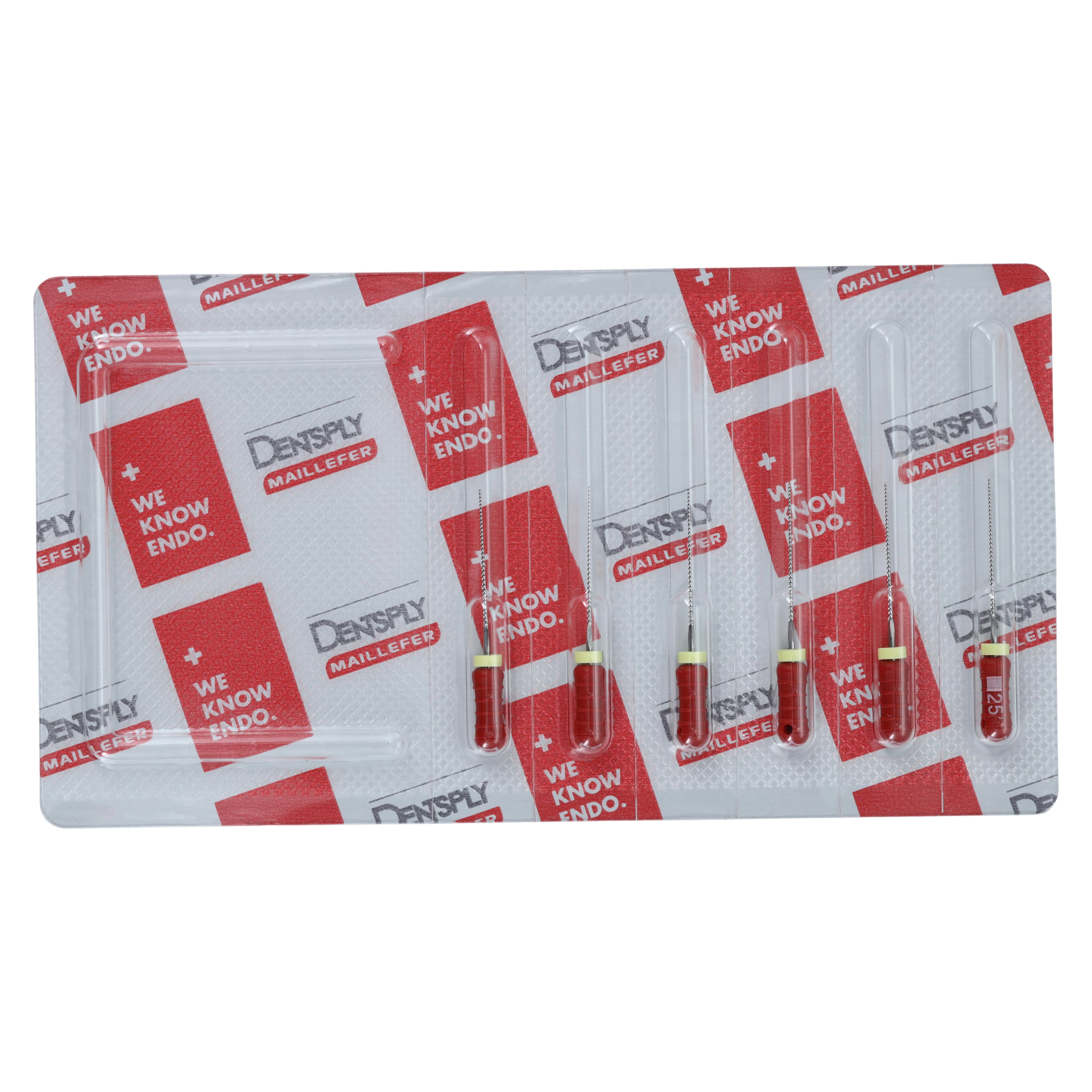 Dentsply Sirona Maillefer READYSTEEL K-File, Size #25, 21mm, Red, Sterile, 6/Pack, 6842521 - #25 Red READYSTEEL K-File 21mm Pack of 6 - Image 1
