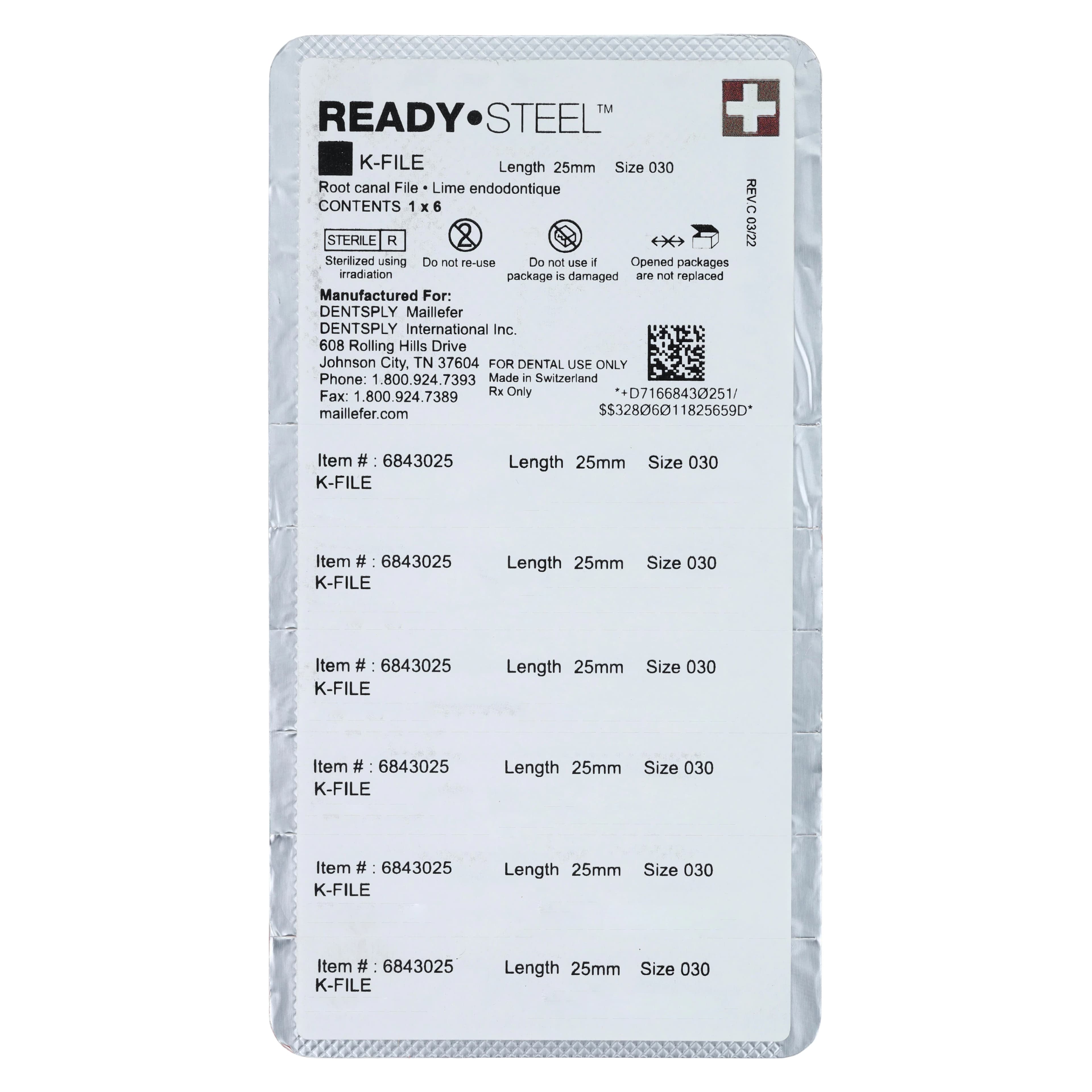 Dentsply Maillefer READYSTEEL K-File, #30 (Blue), 25mm, Sterile, 6/Pack, 6843025 thumbnail 2